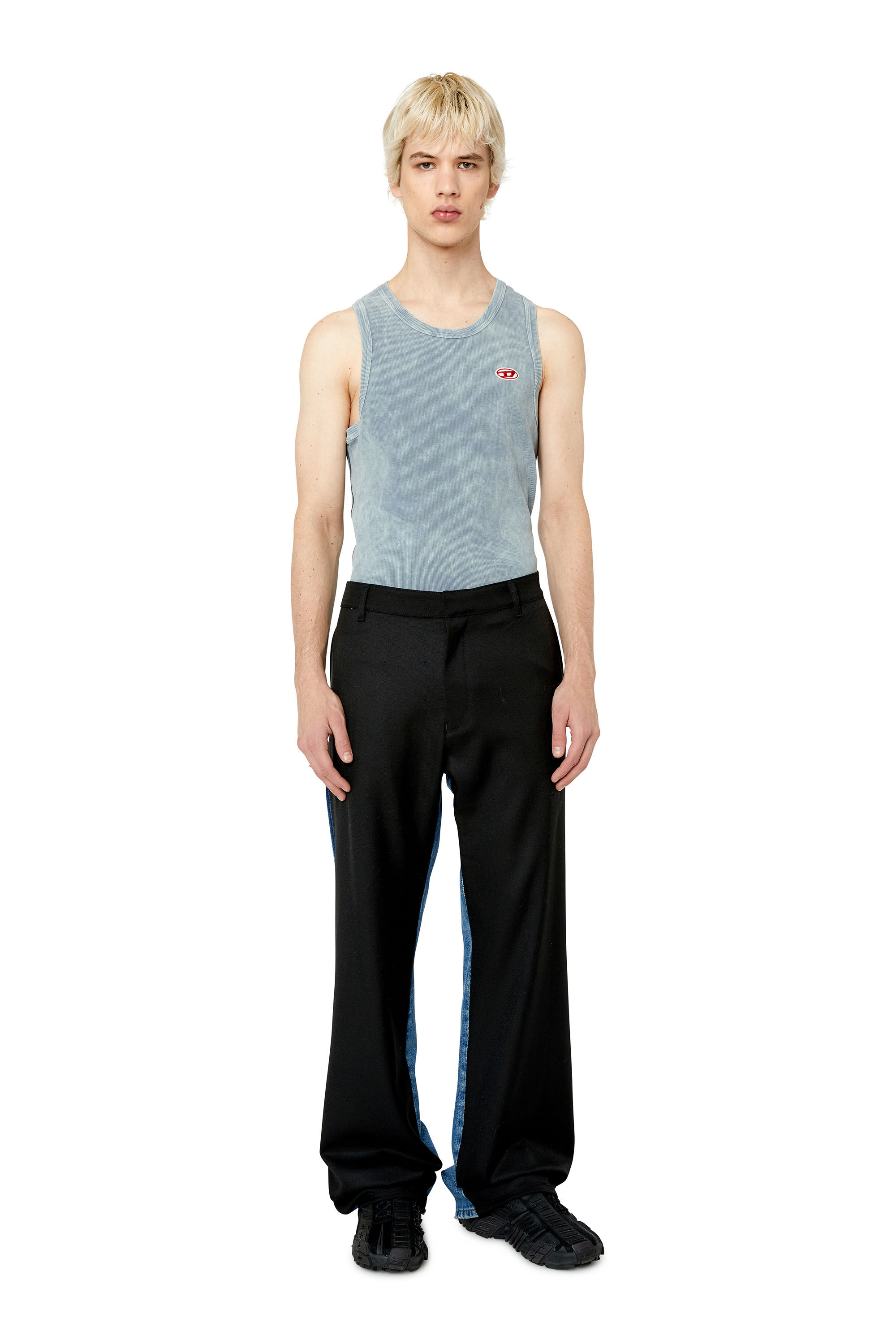 Diesel - T-WISTY-G1, Man's Acid-wash tank top with logo patch in Grey - 1