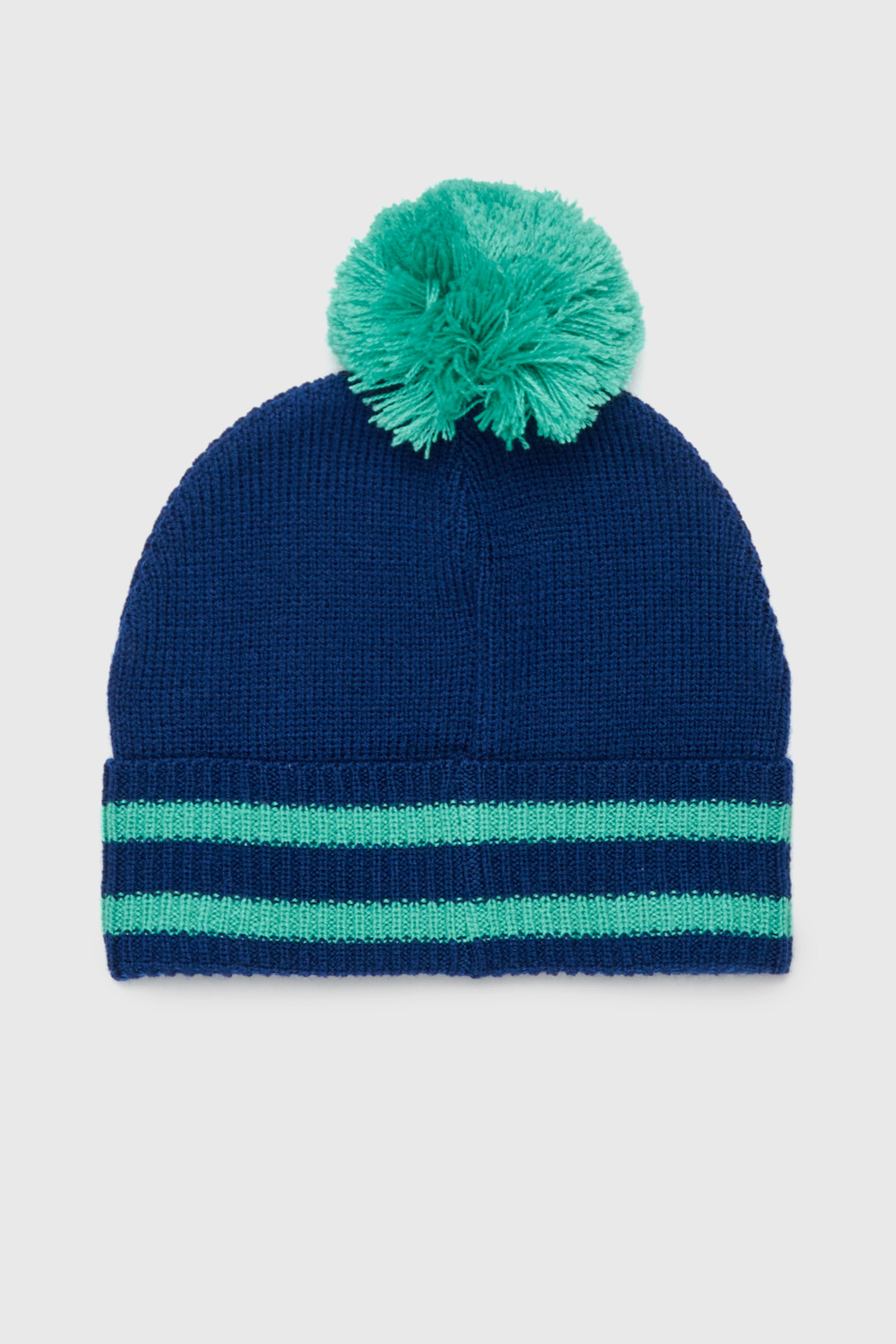 Diesel - FUTEEB, Unisex's Striped pom-pom beanie in wool blend in Blue/Green - 1