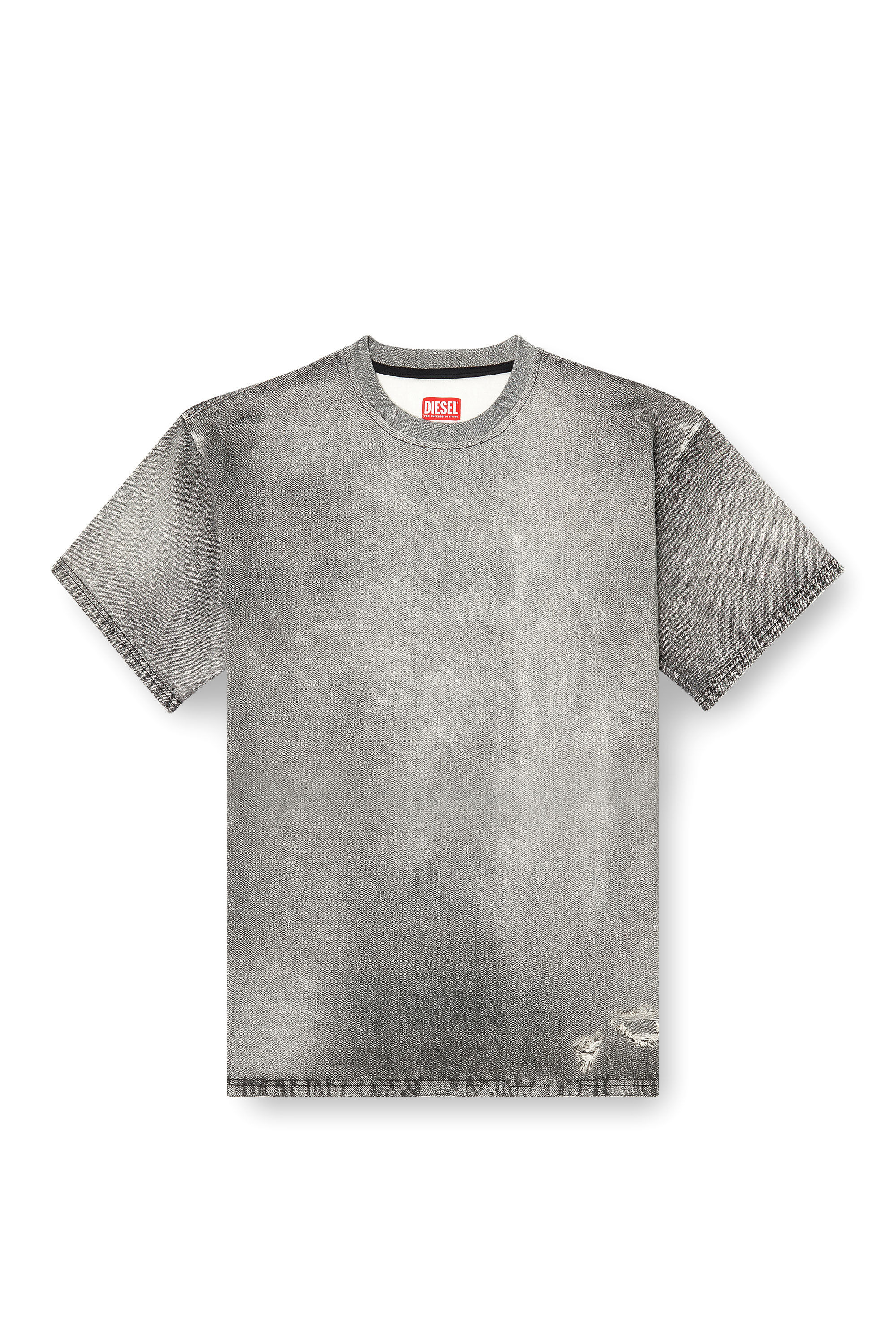 Diesel - D-BOX JOGG, Man's Denim T-shirt with trompe l'oeil treated effect in Grey - 2