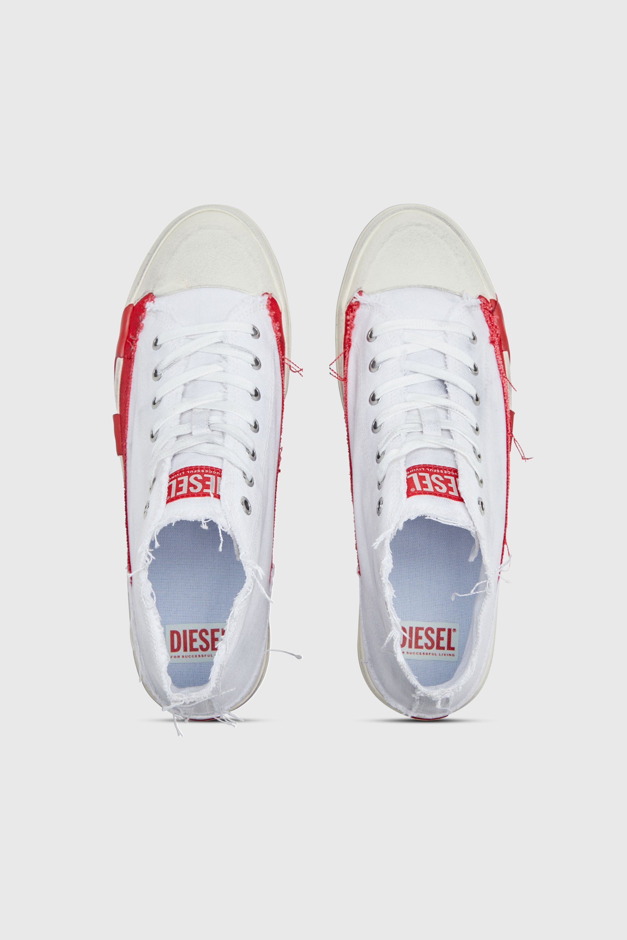 Diesel - S-D-VERSE MID, Man's S-D-Verse-Dirty-effect high-top canvas sneakers in White/Red - 4