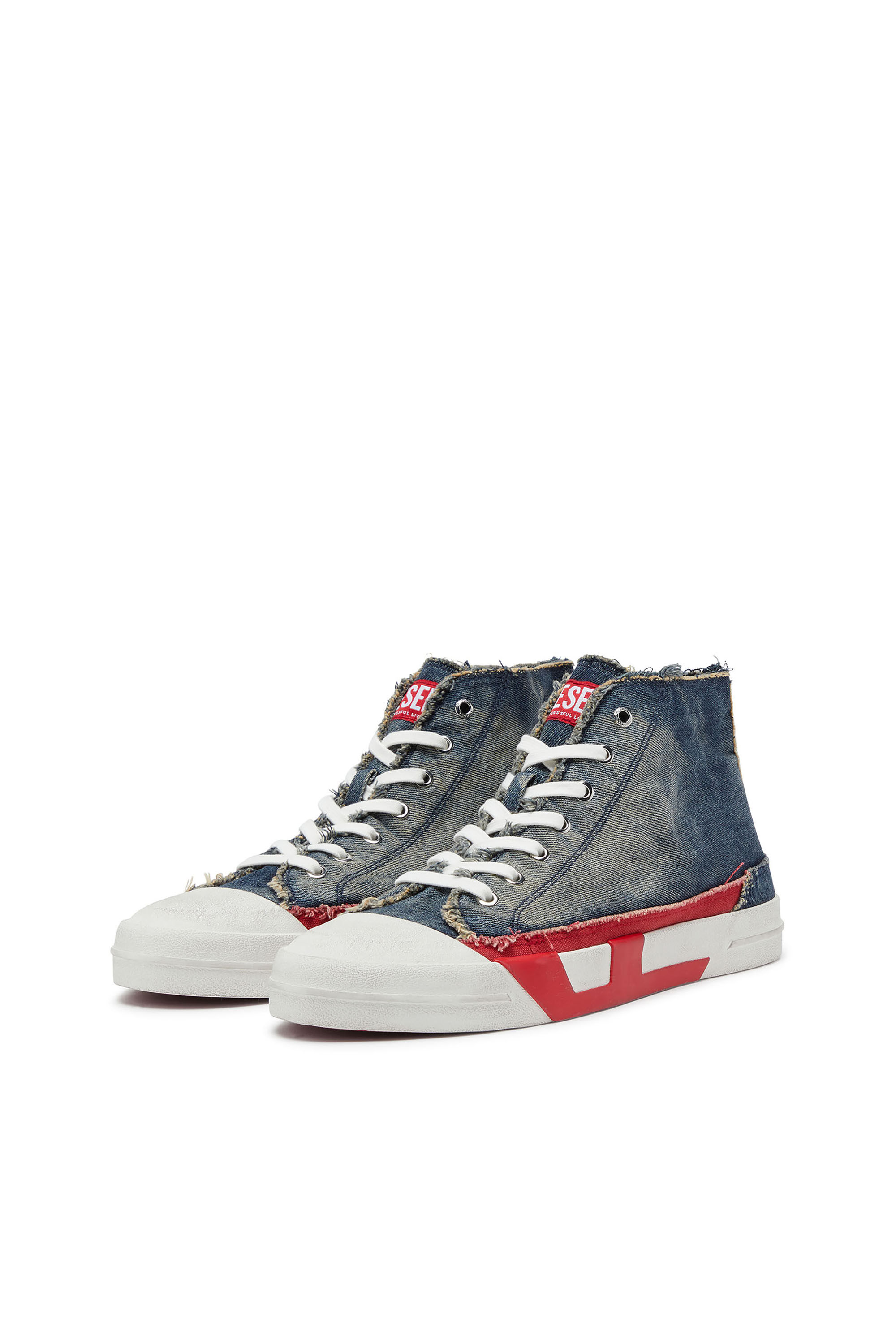 Diesel - S-D-VERSE MID II, Man's D-Verse-High-top sneakers in denim with D logo in Blue/Red - 7