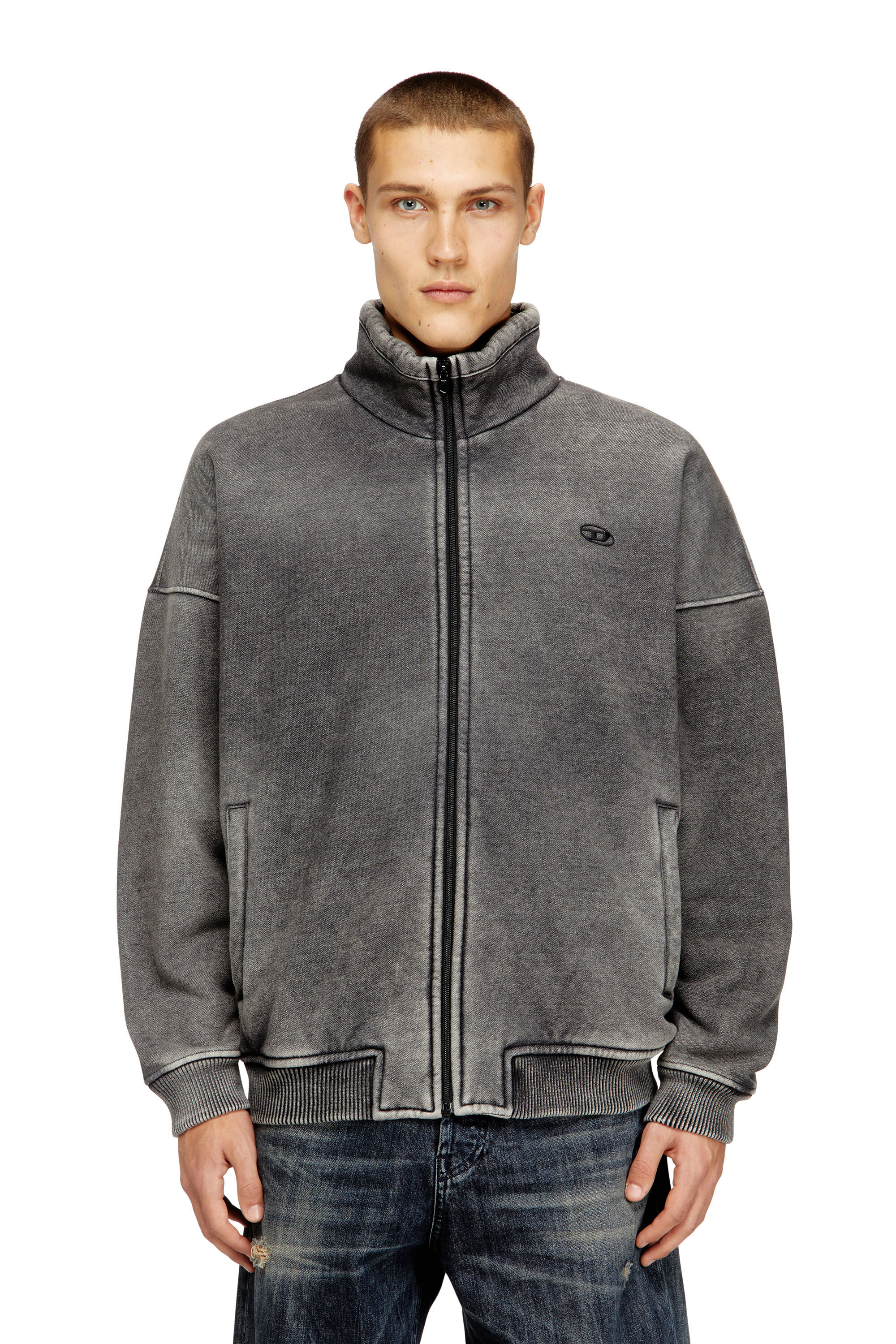 Men's Teddy-lined zip jacket with denim effect | Grey | Diesel