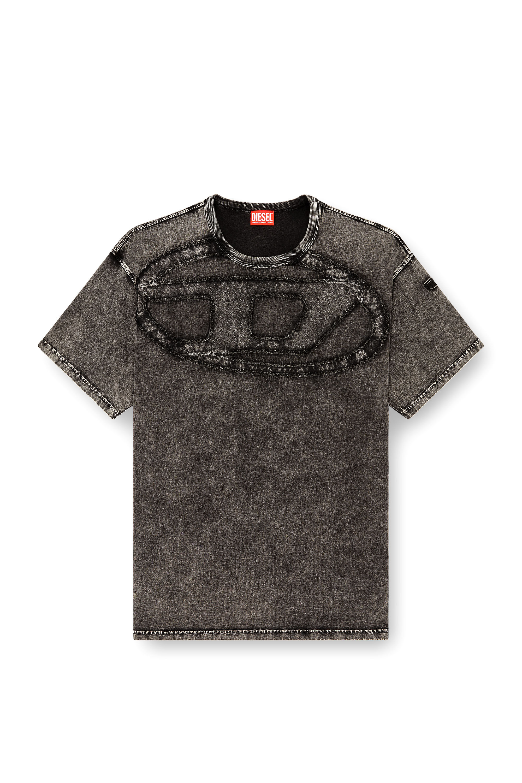 Diesel - T-BOXT-DEN, Man's Relaxed cotton T-shirt with Oval D applique in Dark grey - 2