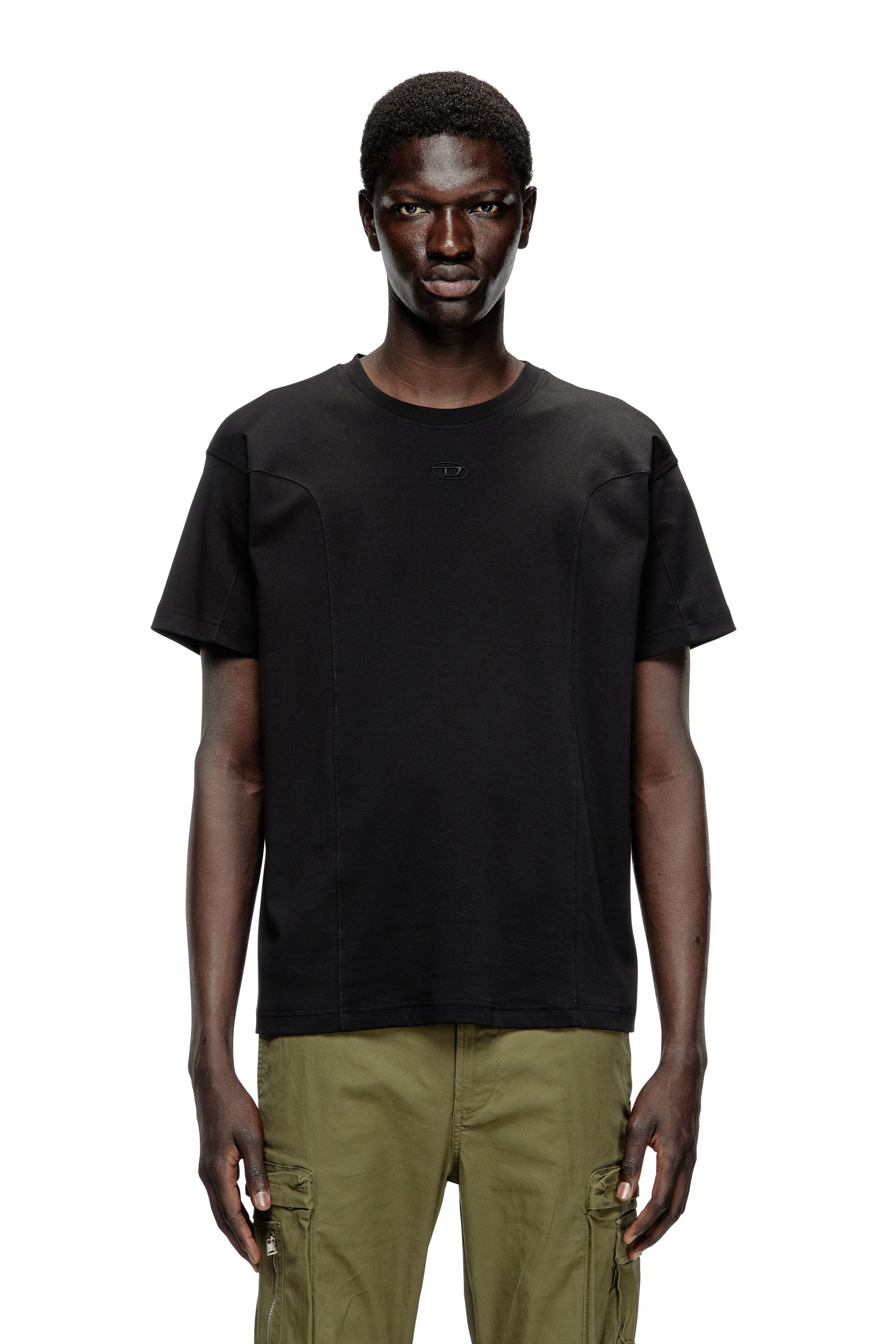 Men's T-shirt with solid color panels | Black | Diesel