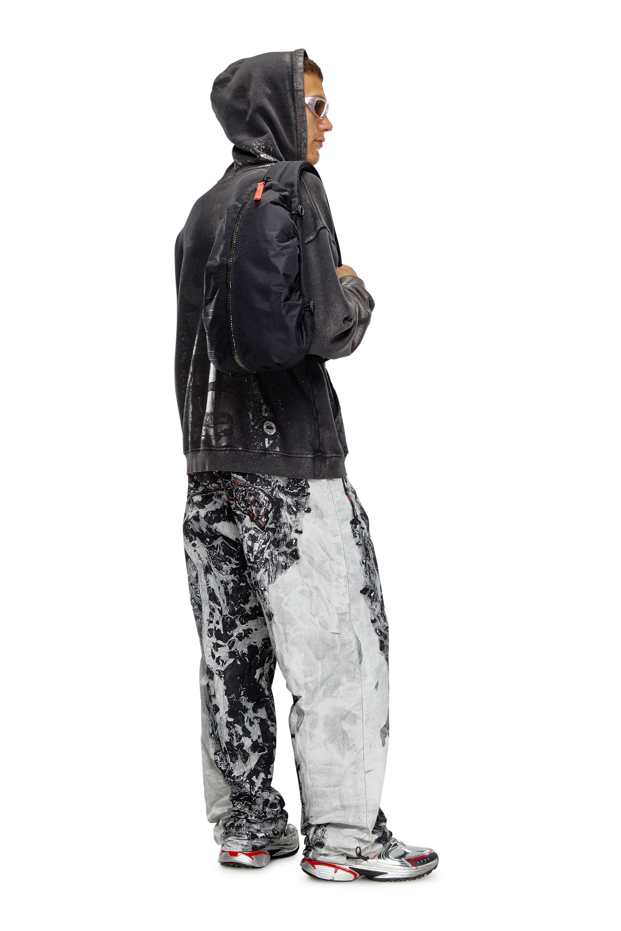Men's Zip-D-Sling backpack in check-jacquard shell | Black | Diesel