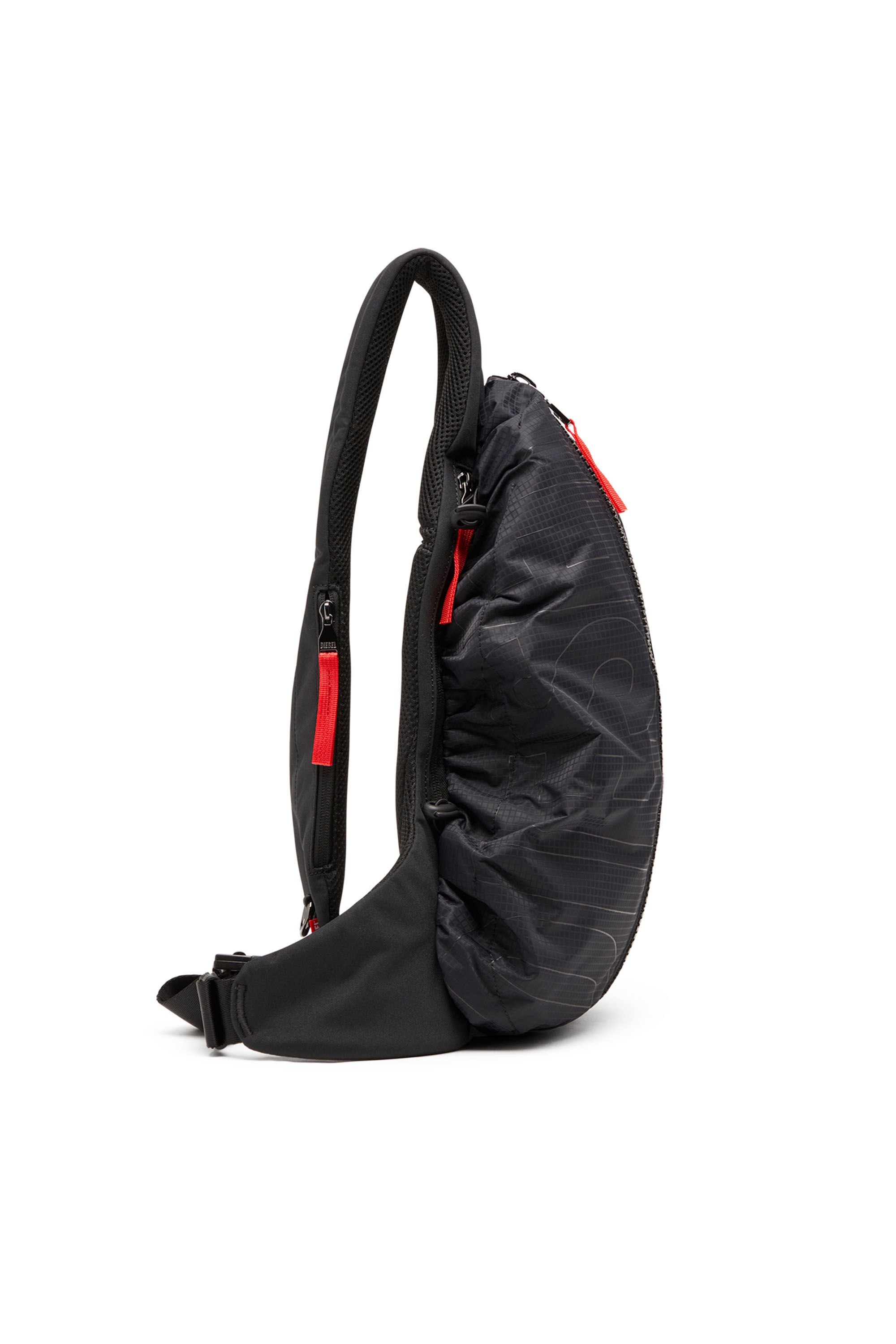 Men's Zip-D-Sling backpack in check-jacquard shell | Black | Diesel