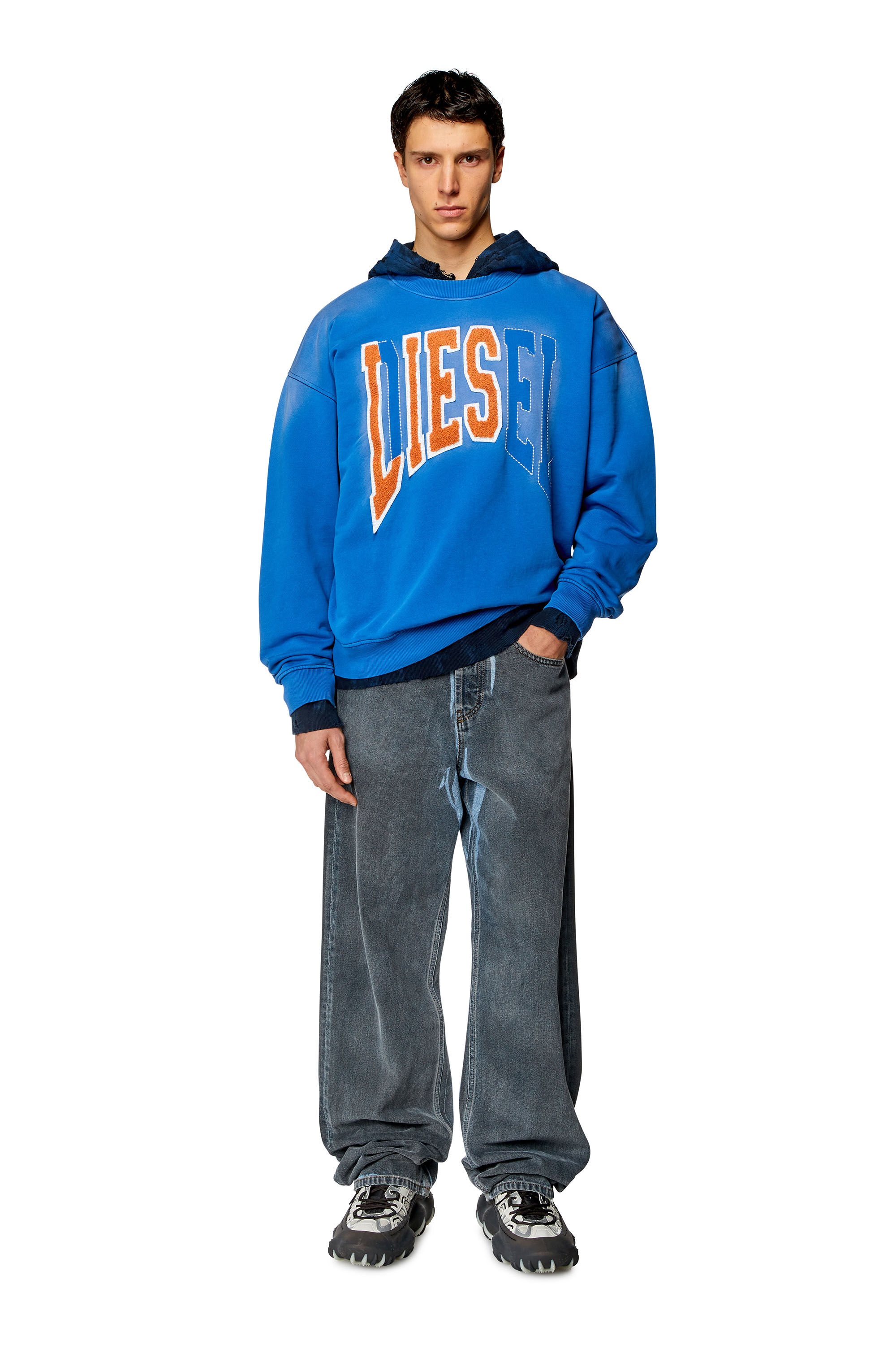 Diesel - S-BOXT-N6, Man College sweatshirt with LIES patches in Blue - Image 1