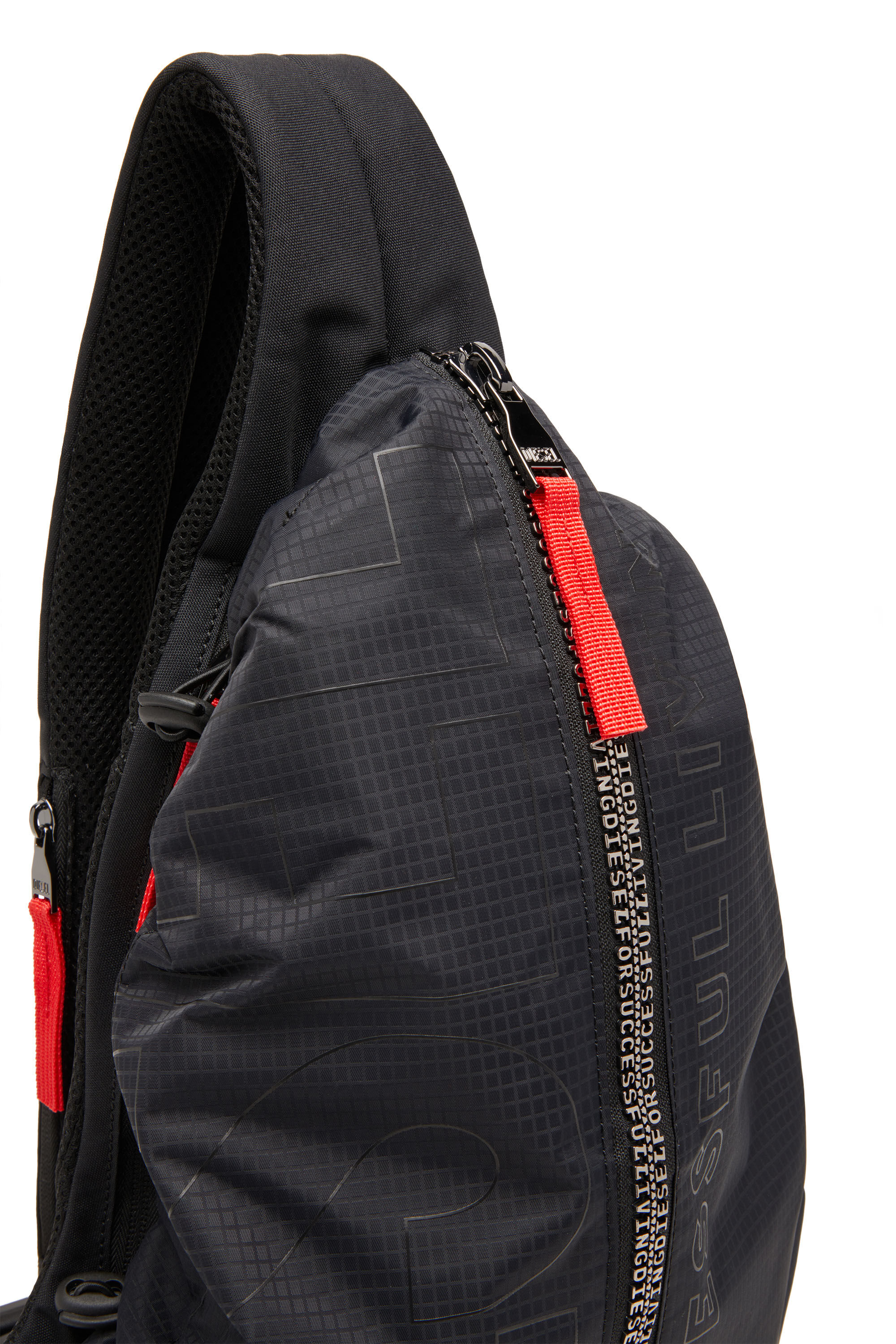 Men's Zip-D-Sling backpack in check-jacquard shell | Black | Diesel