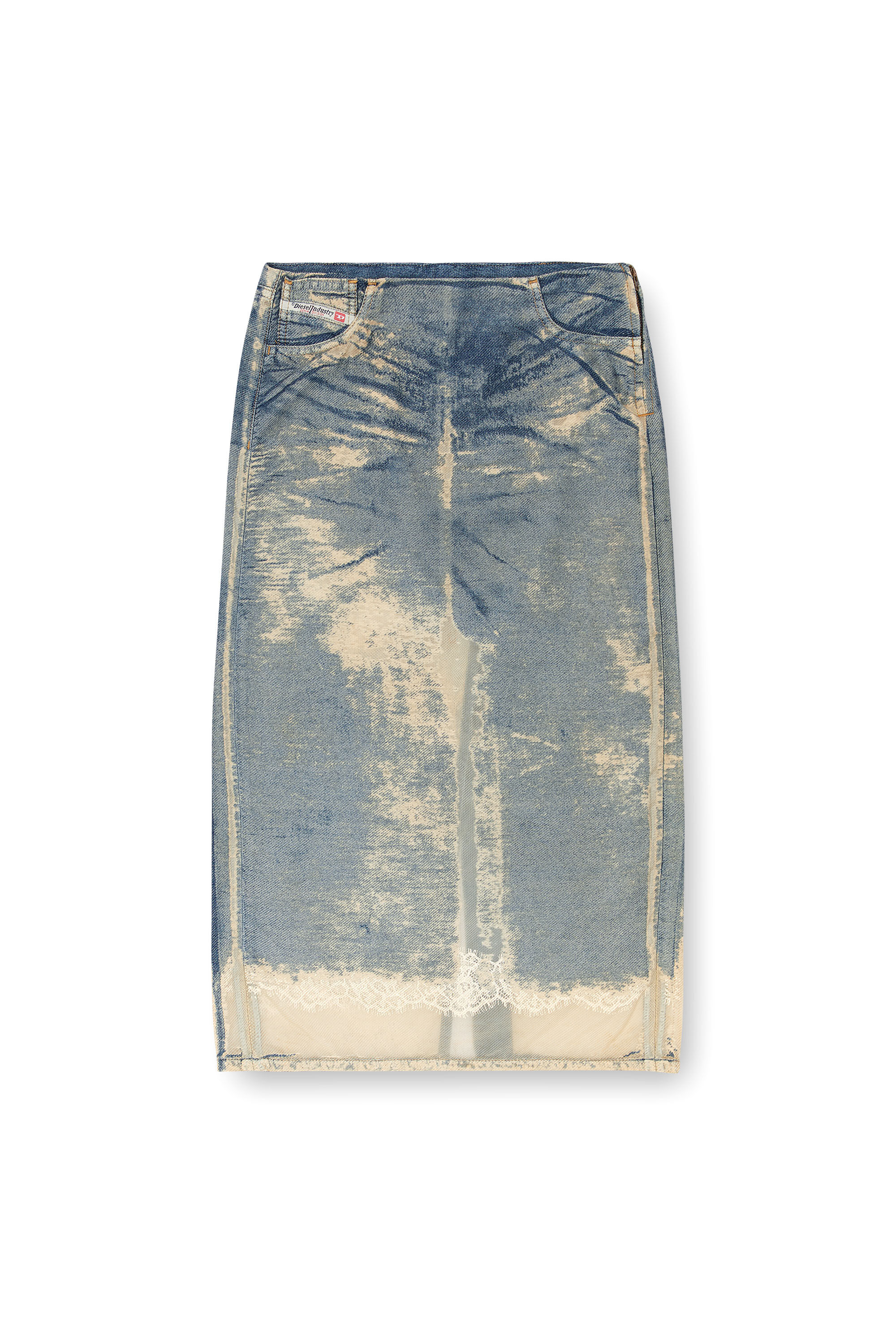 Diesel - DE-PRA-FSF, Woman's Midi skirt in floating devoré denim in Medium blue - 2