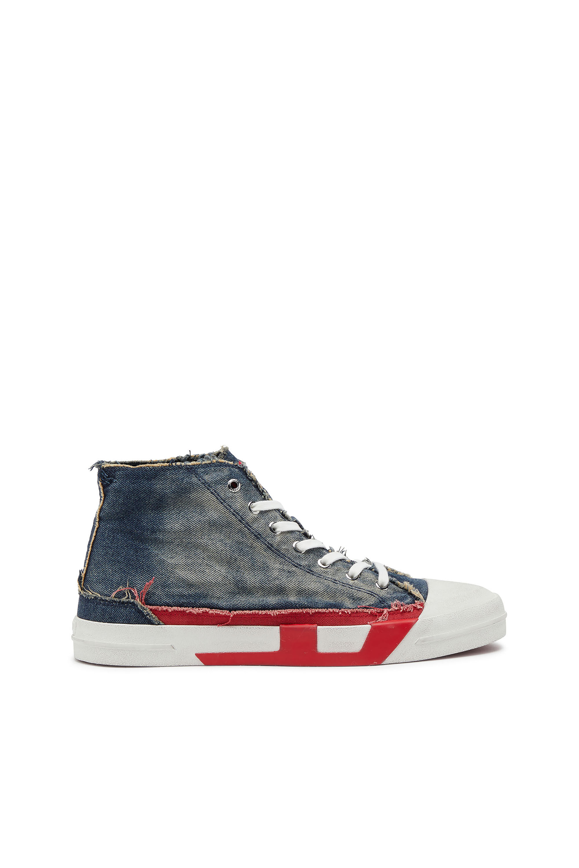 Diesel - S-D-VERSE MID II, Man's D-Verse-High-top sneakers in denim with D logo in Blue/Red - 1