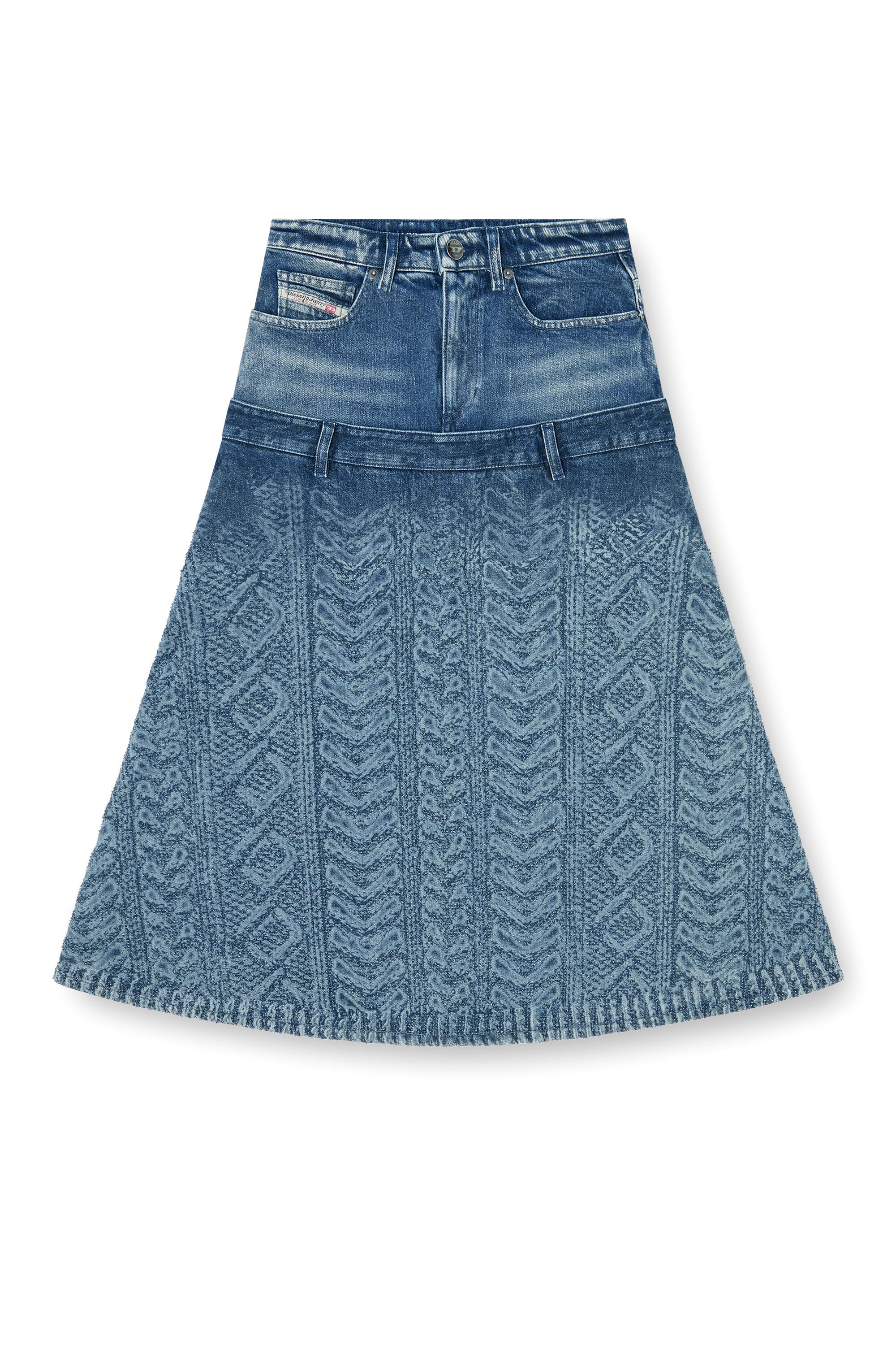 Diesel - DE-VORYA-S1, Woman's Midi skirt in cable-knit-effect denim in Dark Blue - 2