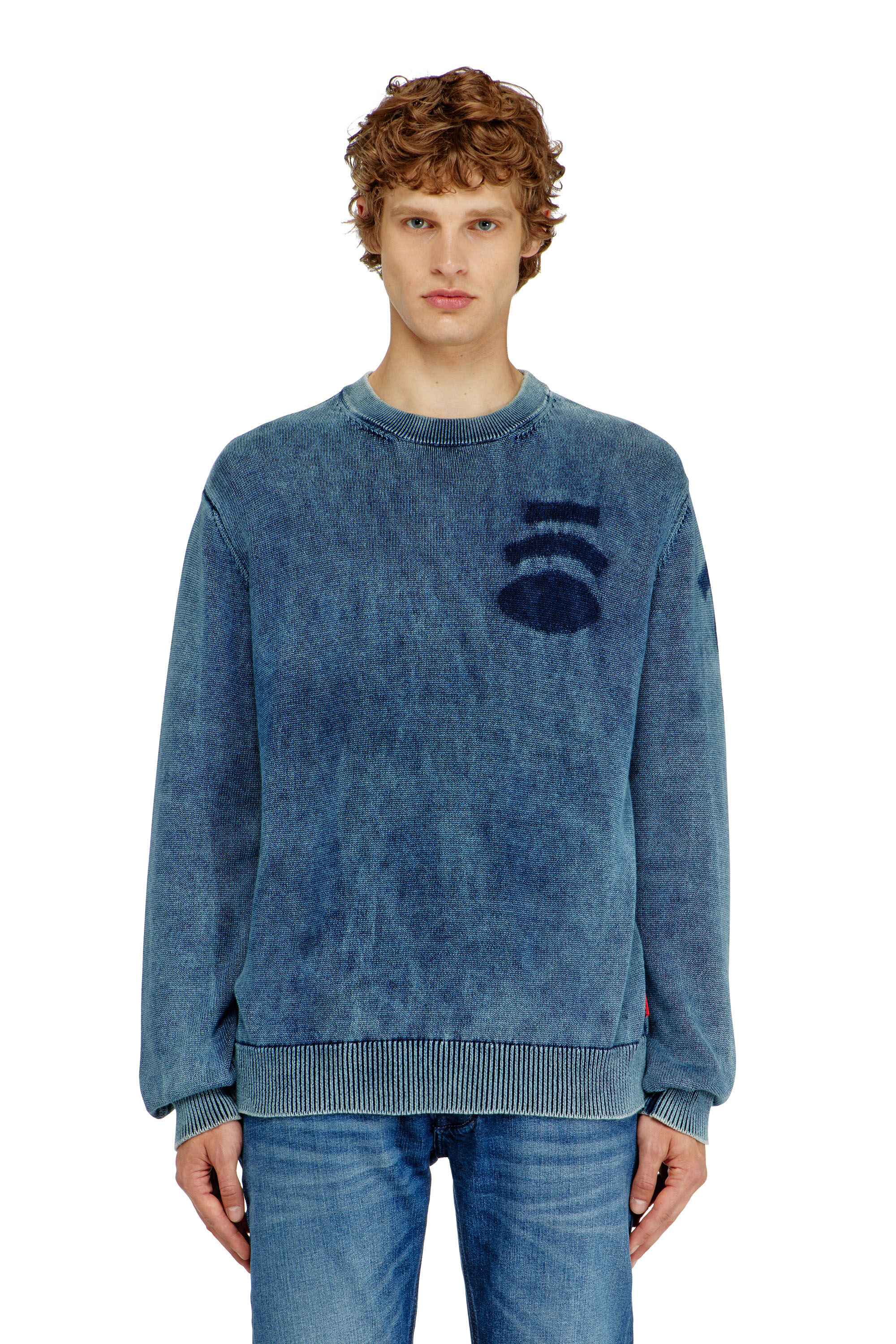 Diesel - K-PERNE, Man's Denim-look jumper with patch effects in Medium blue - 3