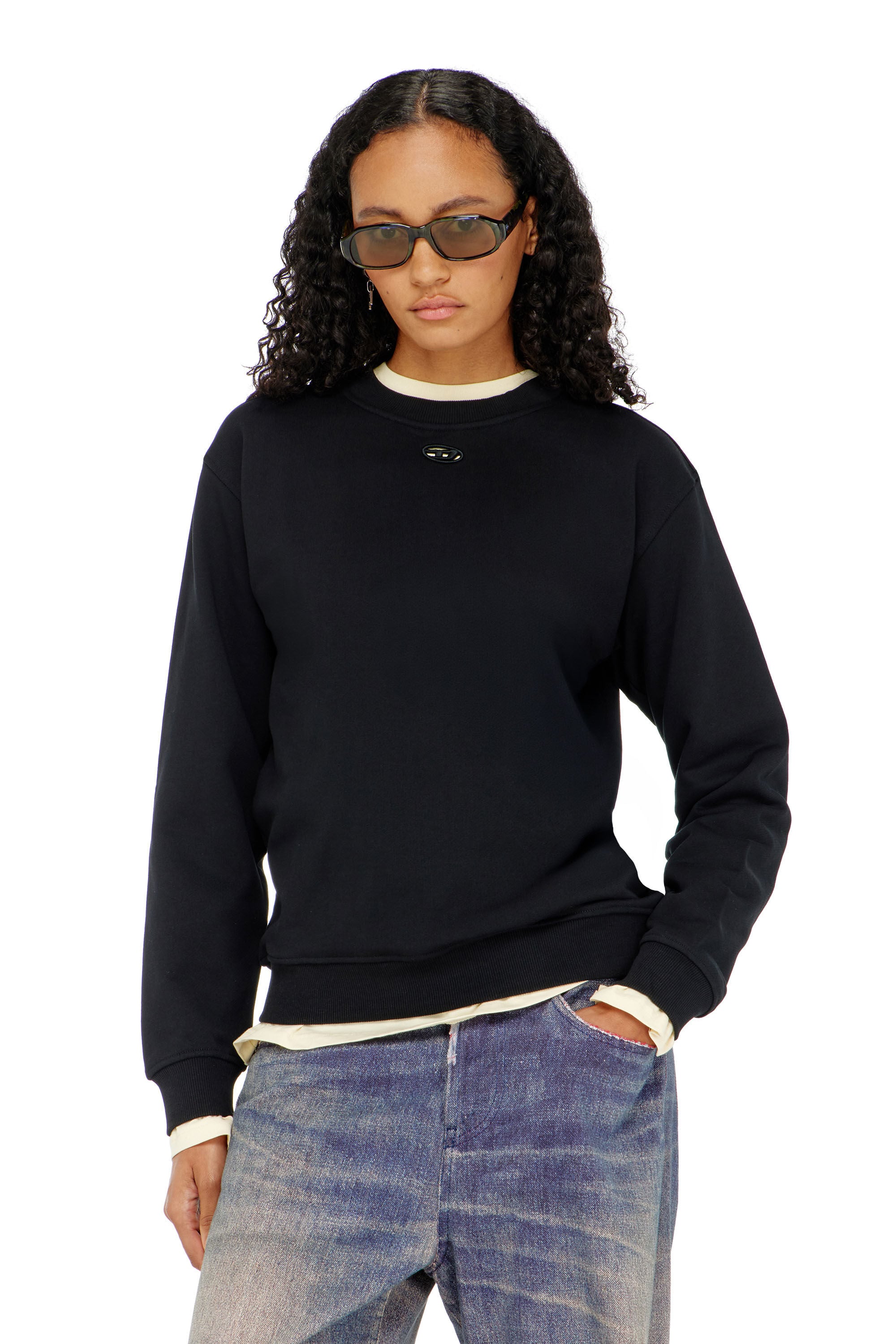 Diesel - F-NORMY-OD, Woman's Cotton sweatshirt with Oval D embroidery in Black - 3