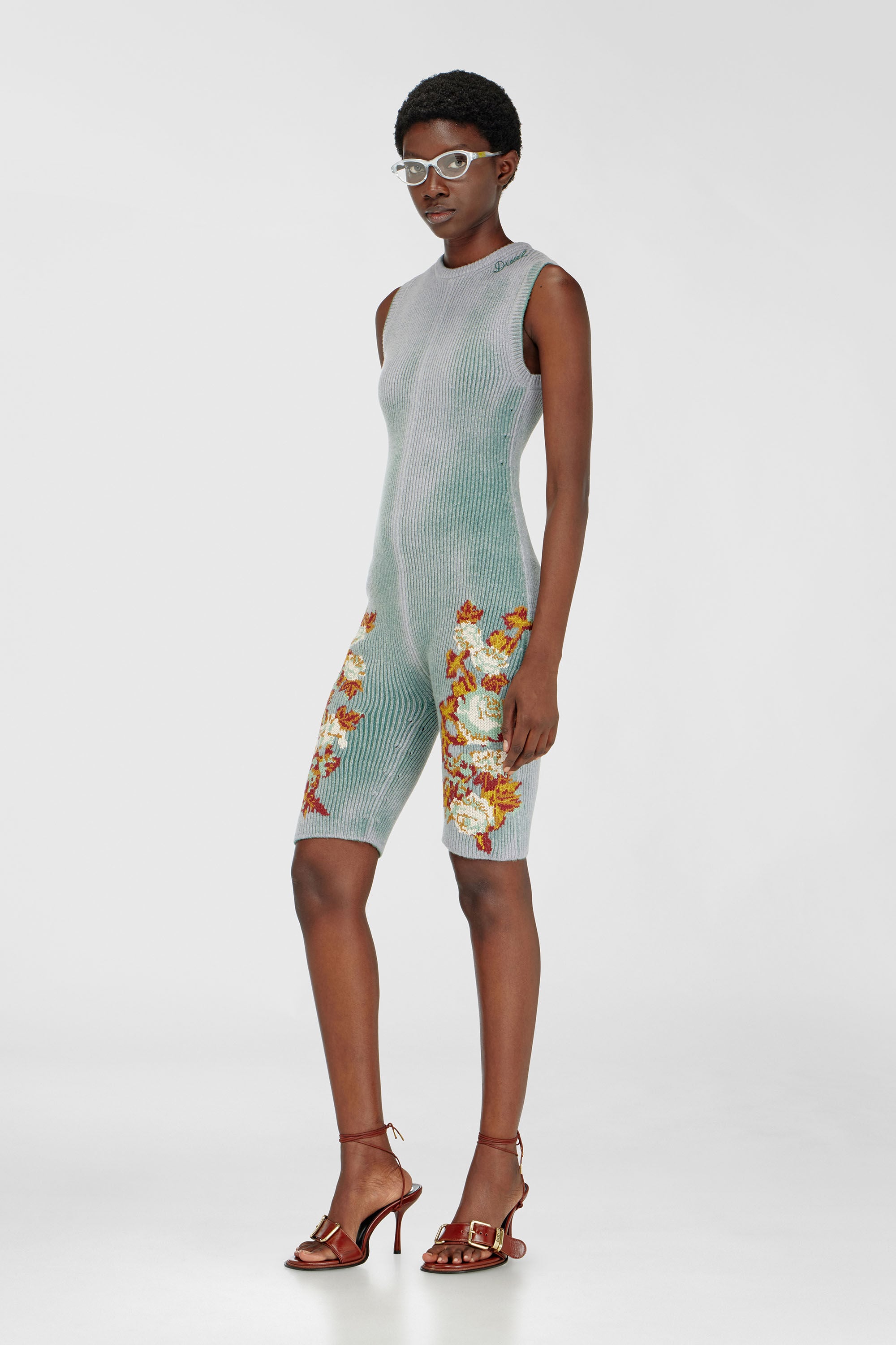 Diesel - M-RAREM, Woman's Knitted playsuit with floral motif in null - 3