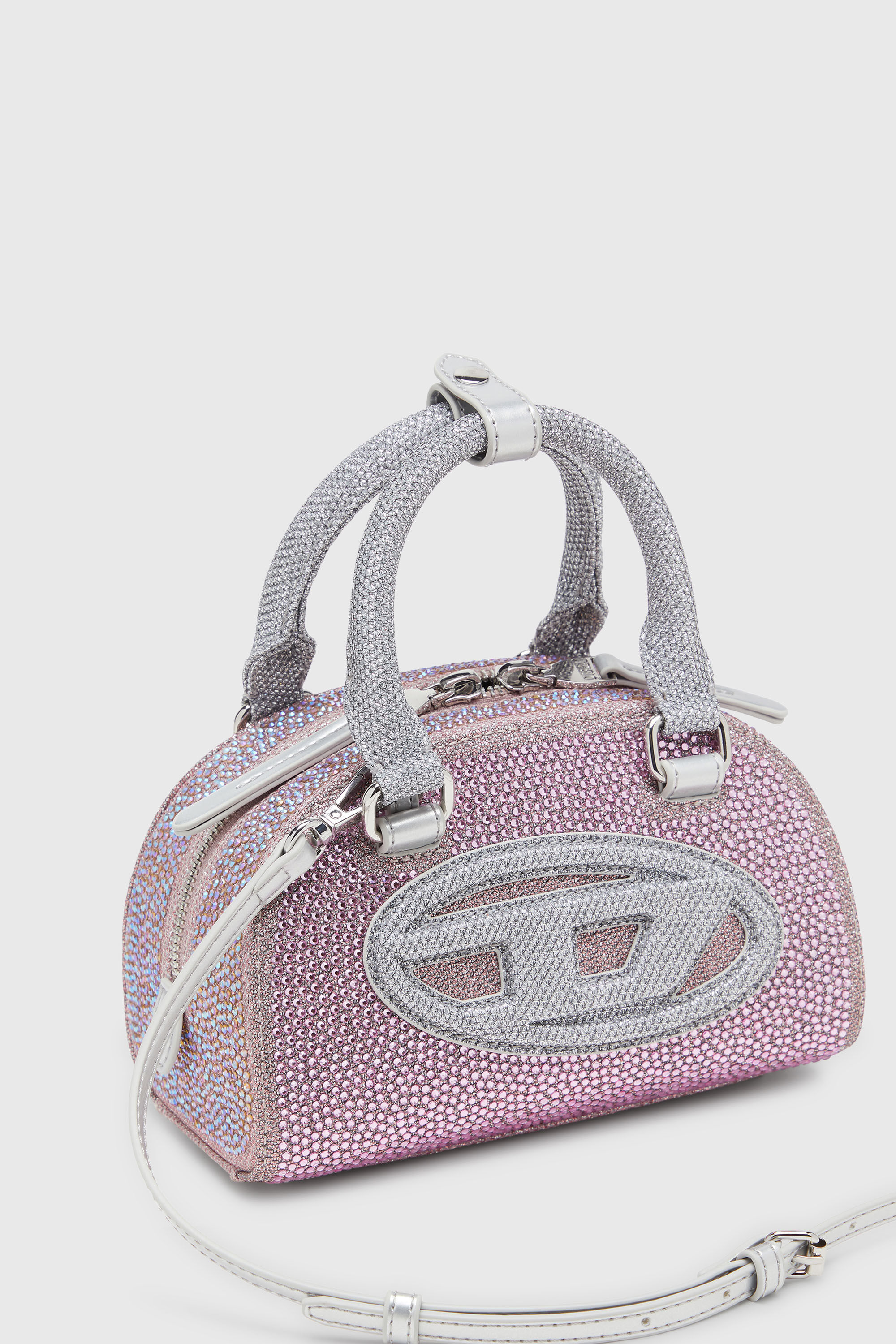 Diesel - 1DR DOME CROSSBODY, Woman's 1DR Dome - Small bowling bag in crystal Lurex in Pink - 5