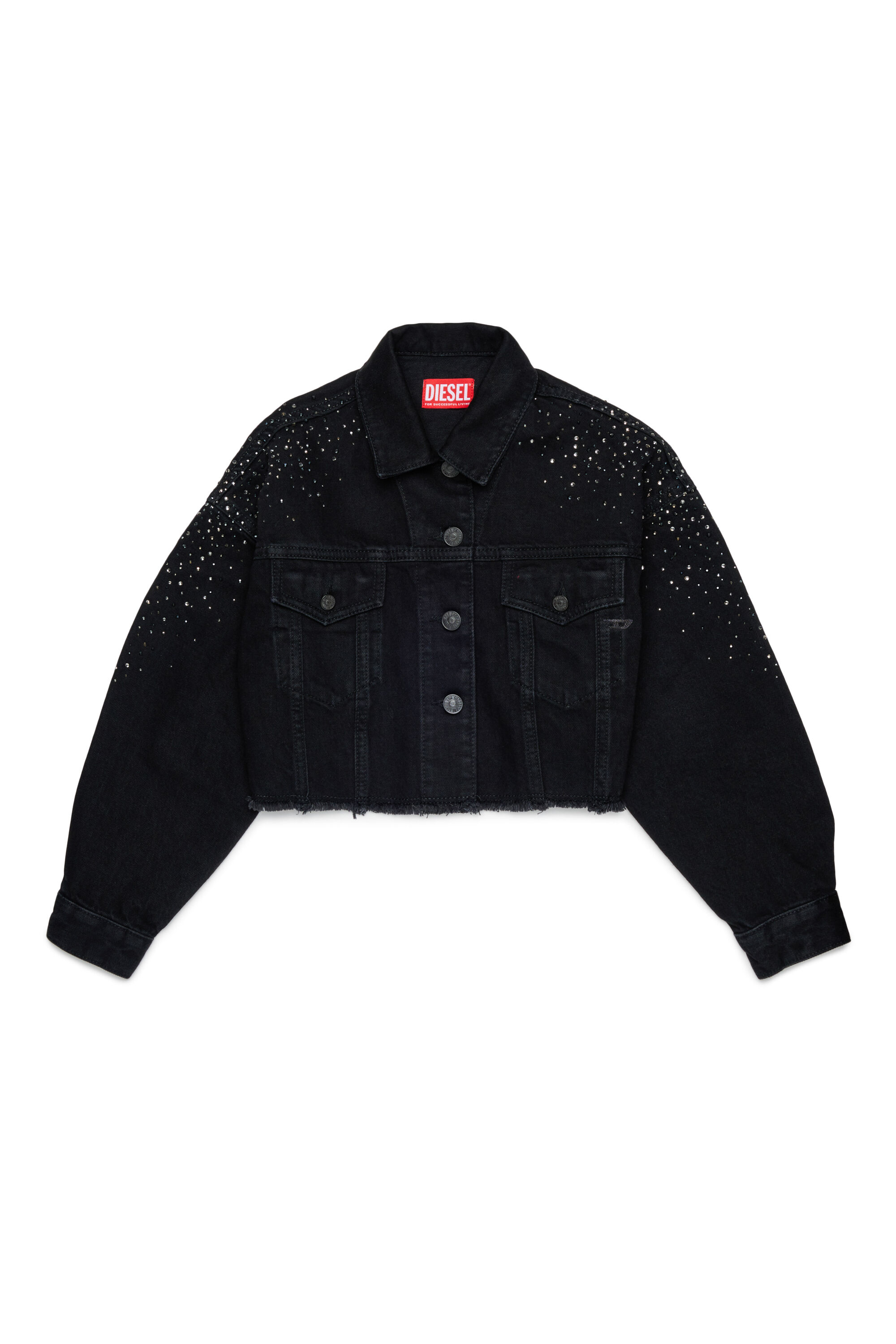 Diesel - JILBY, Woman's Cropped embellished trucker jacket in Black/Dark grey - 1