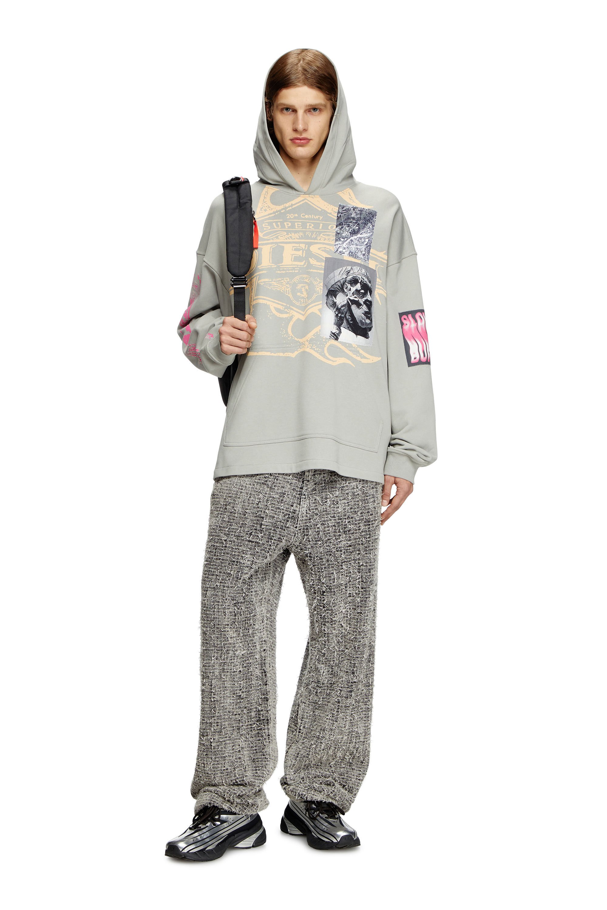 Diesel - S-BAXT-HOOD-R1, Man's Hoodie with prints and logo patches in Grey - 1