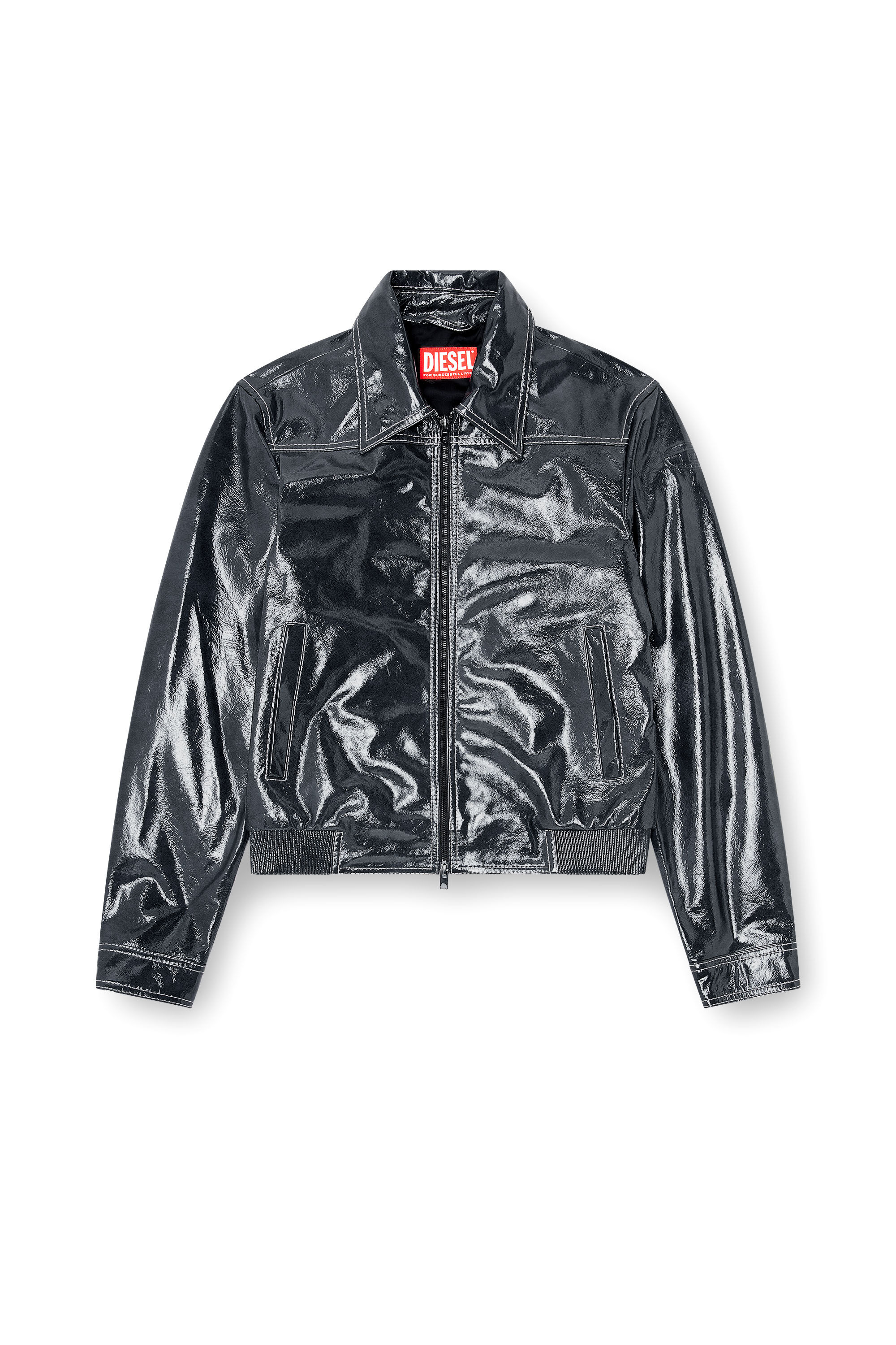 Diesel - L-ADDI, Man's Patent-leather jacket in Dark grey - 2