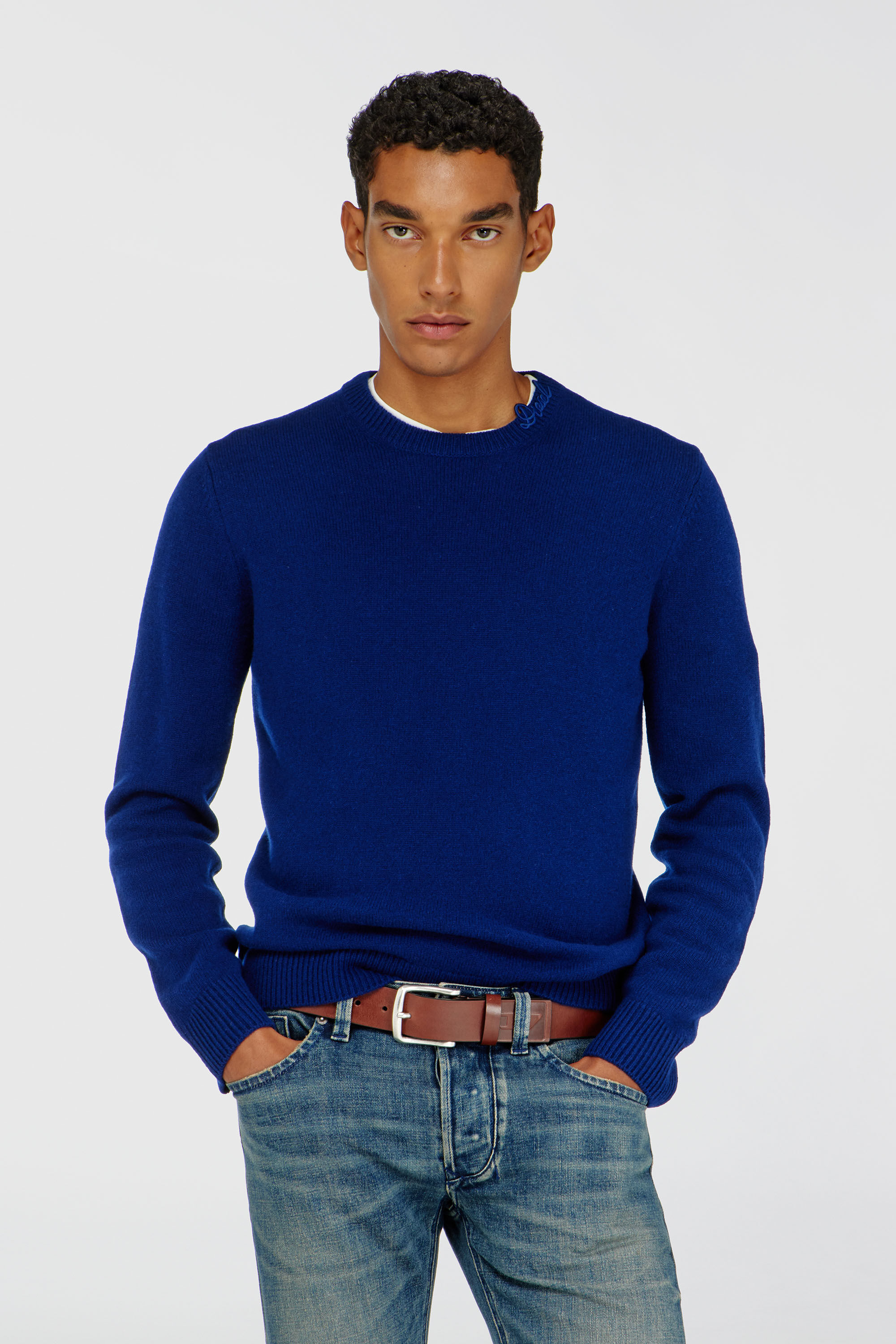 Diesel - K-IMBRO, Man's Wool jumper with neck logo in Blue - 3