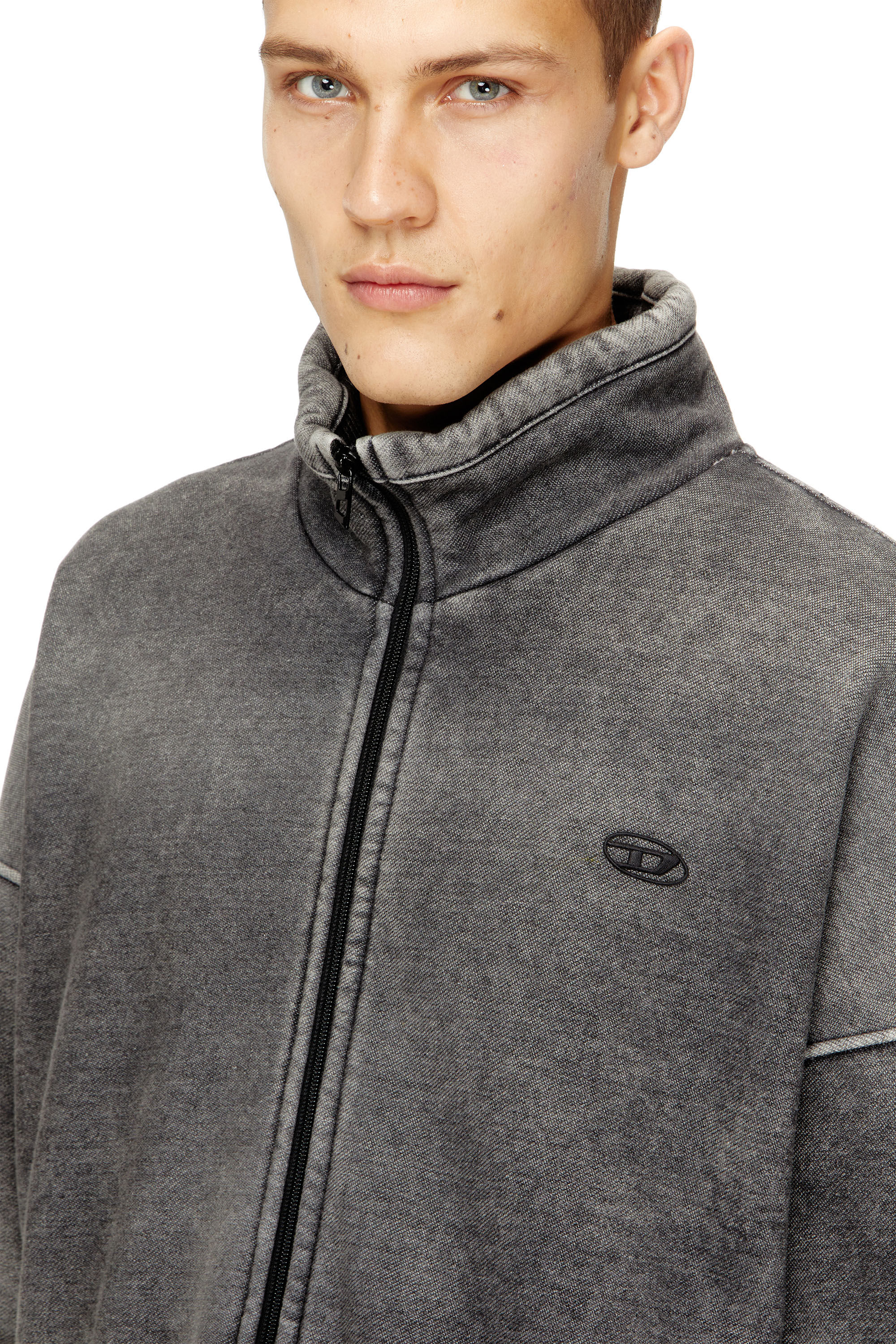 【tomo】Lig. half sleeve jacket グレー Men's Teddy-lined zip jacket with denim effect | Grey | Diesel