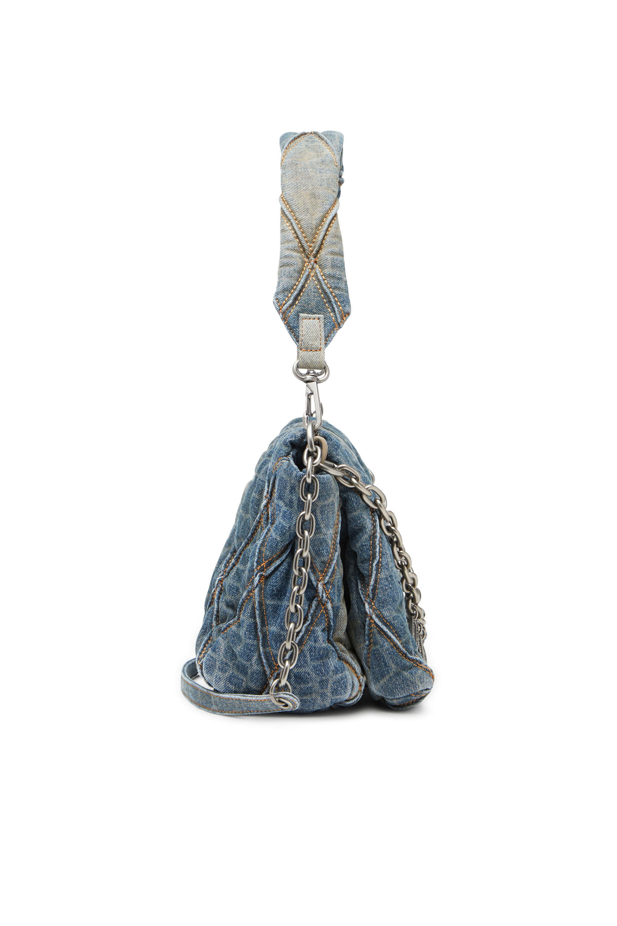 Diesel - CNY CHARM-D SHOULDER M, Woman's Shoulder bag in snake-print quilted denim in Blue - 4