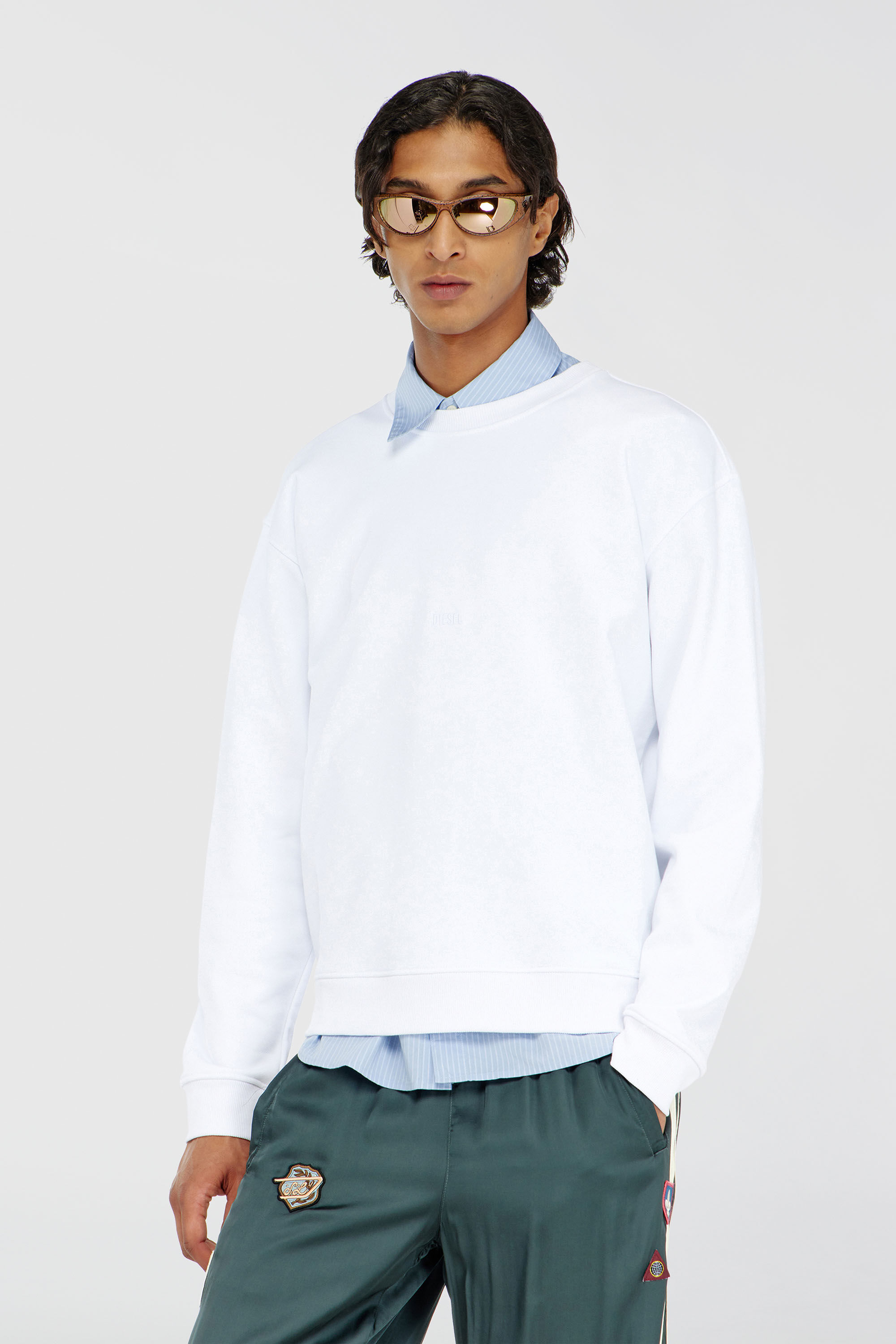 Diesel - S-NORM-AA5, Man's Cotton sweatshirt with micro logo embroidery in White - 3