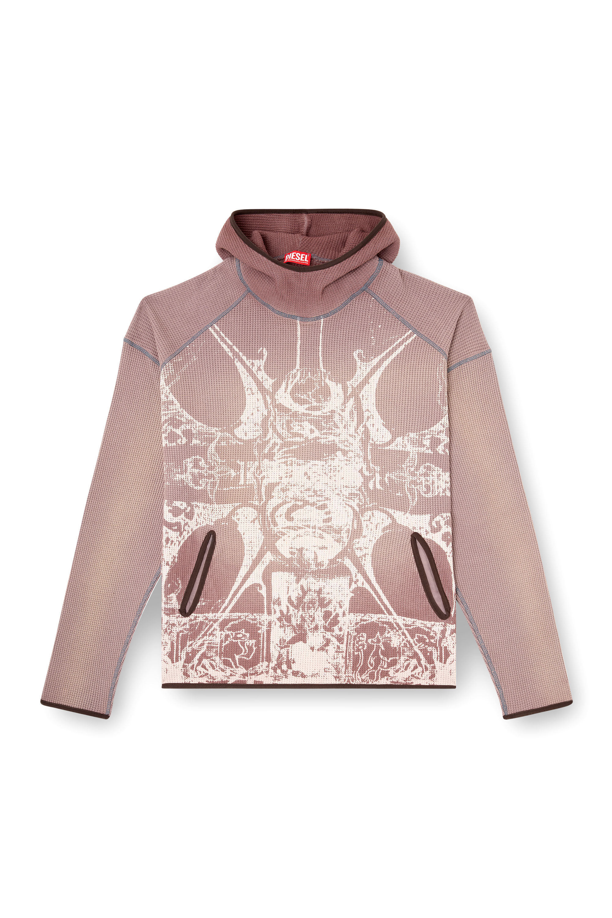 Diesel - S-WAF-HOOD-NEW, Man's Faded waffle hoodie with graphic print in null - 2