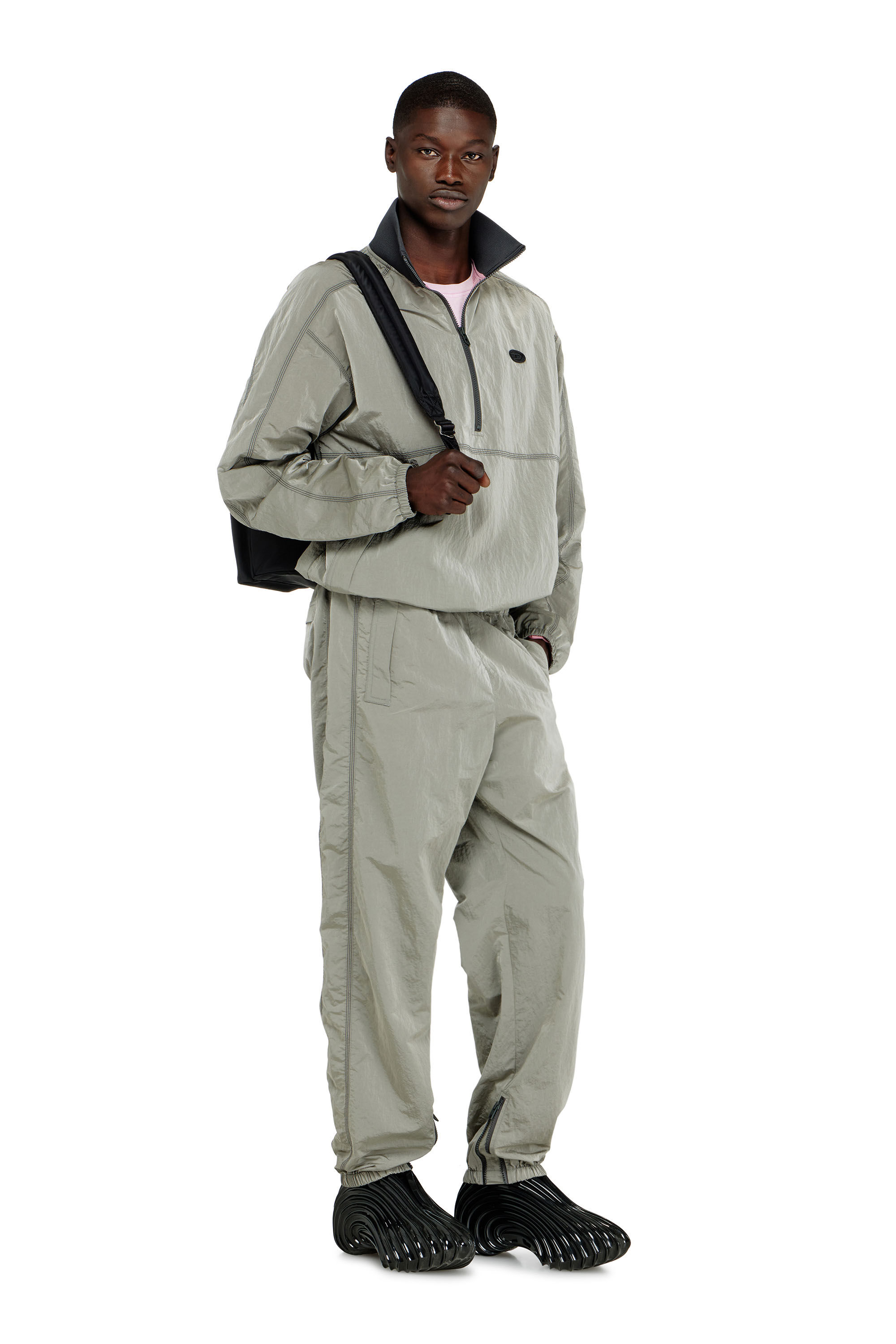 Diesel - J-ANOK, Man's Nylon jacket with crinkle effect in Light Grey - 1