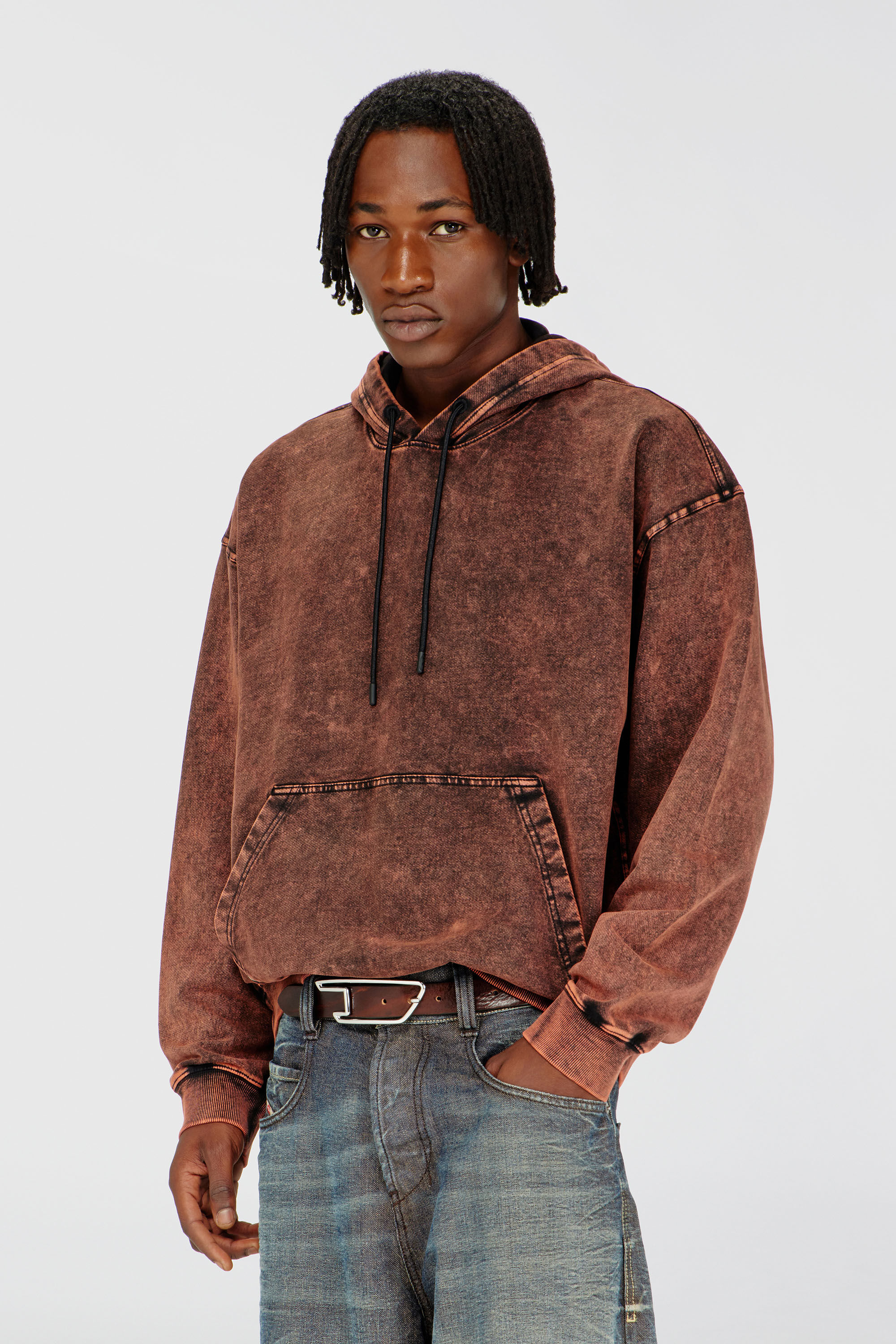 Diesel - S-BOXT-HOOD-TUK, Man's Treated denim-effect hoodie in Brown - 3