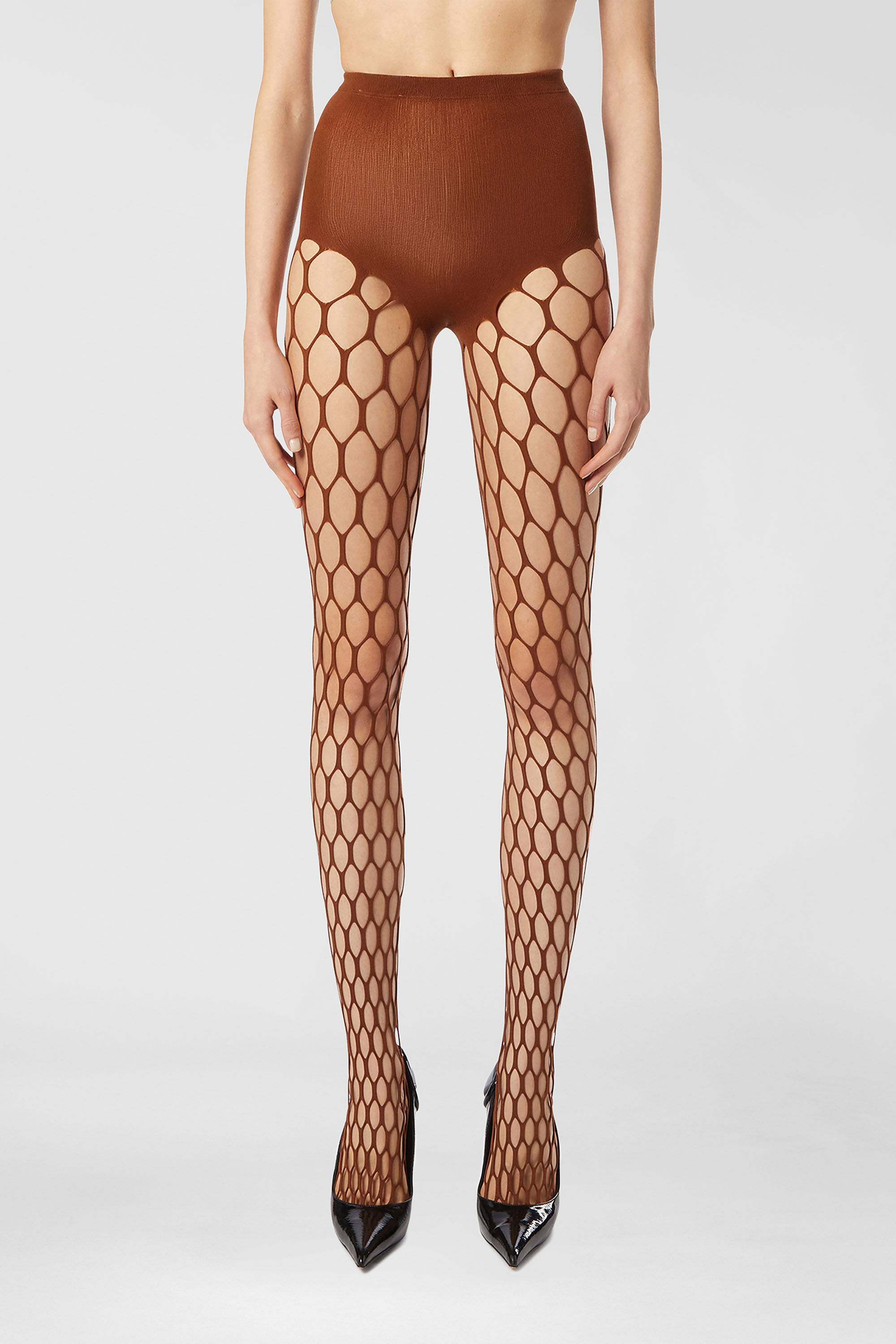 Diesel - M-ZORDA, Woman's Stretchy mesh-knit tights in Brown - 3