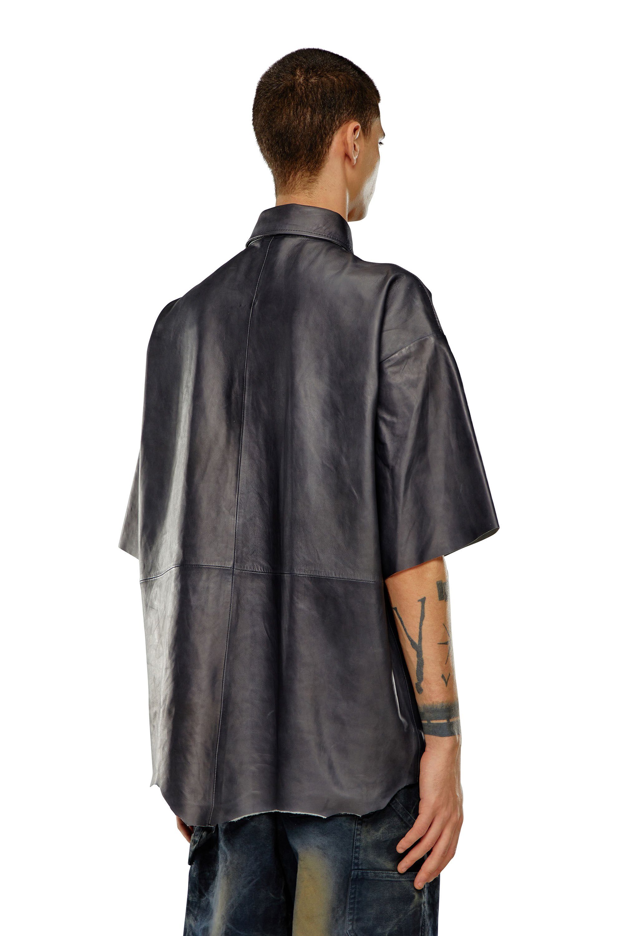 Diesel - S-EMIN-LTH, Man Oversized shirt in treated leather in Black - Image 4