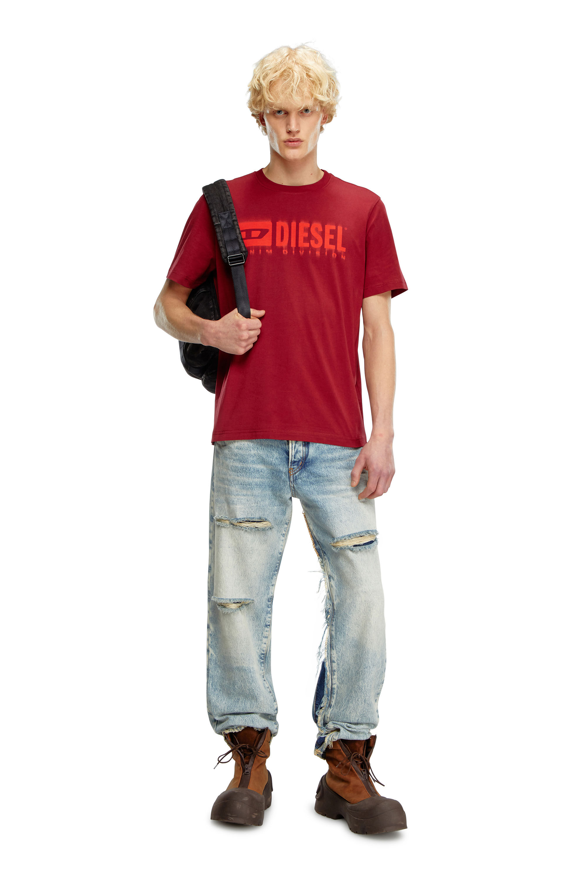 Diesel - T-ADJUST-Q7, Man T-shirt with blurry Diesel logo in Red - Image 1
