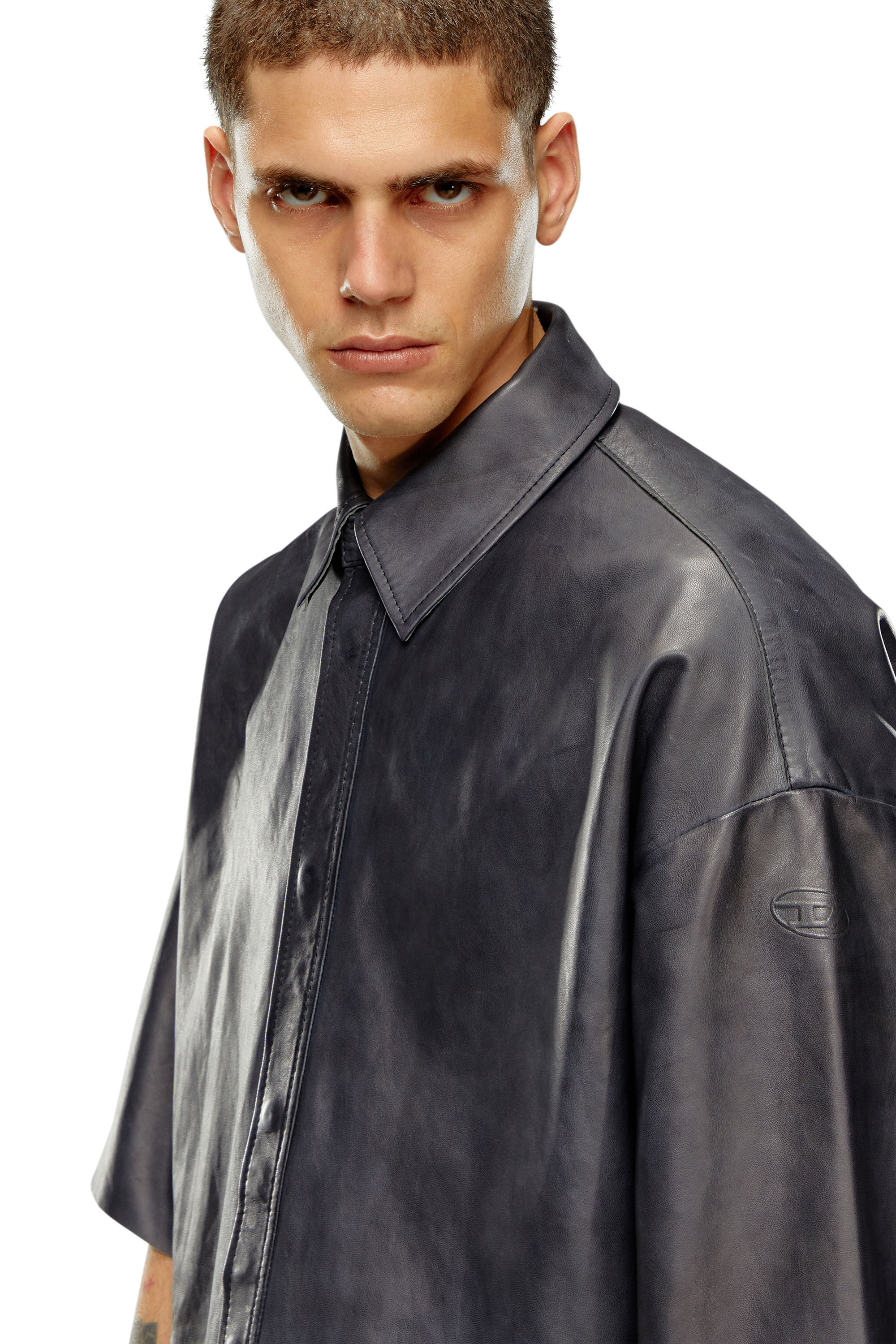 Diesel - S-EMIN-LTH, Man Oversized shirt in treated leather in Black - Image 5