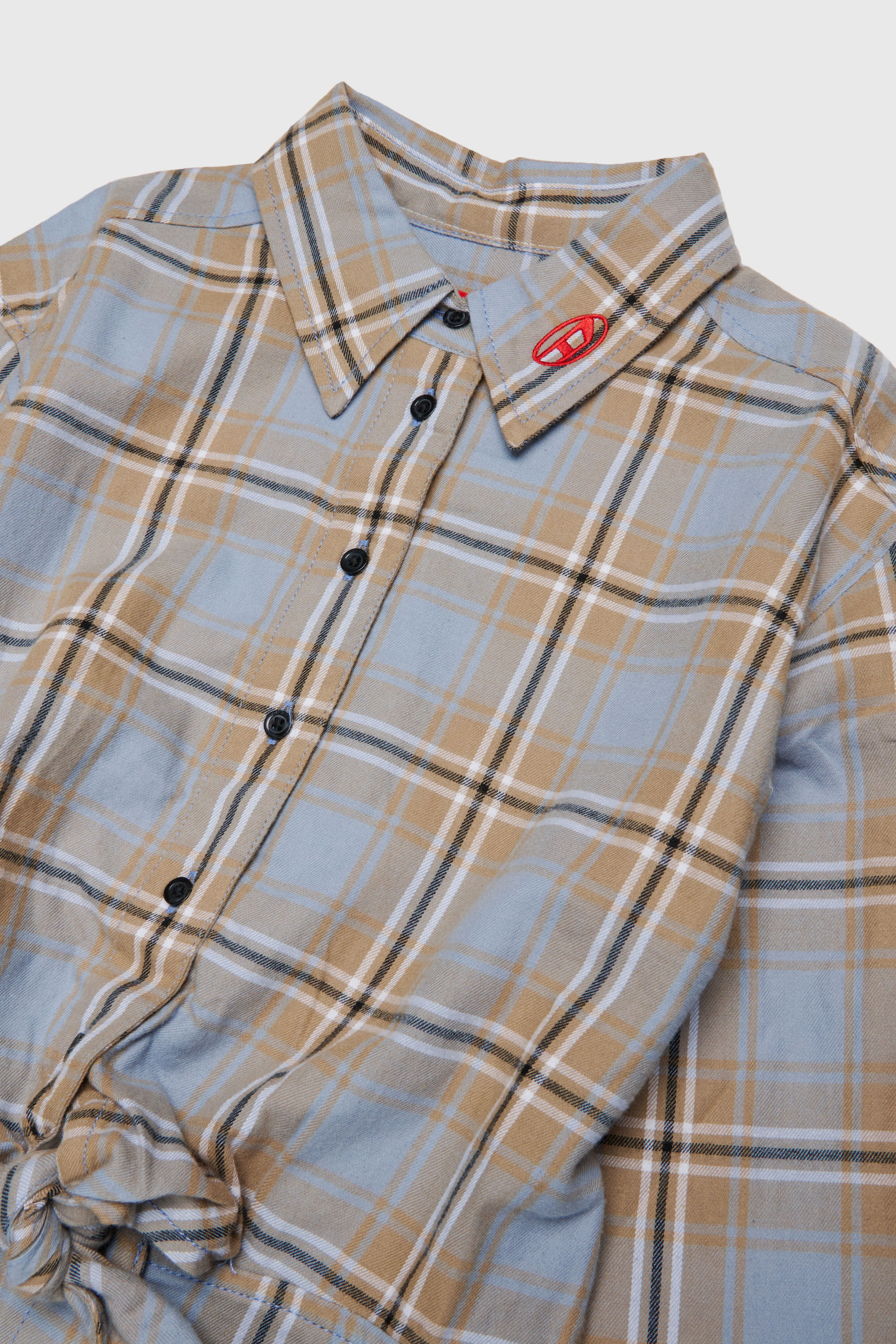 Diesel - DESUSANIS, Woman's Check-cotton shirt dress with tie-knot waist in Blue/Orange - 3