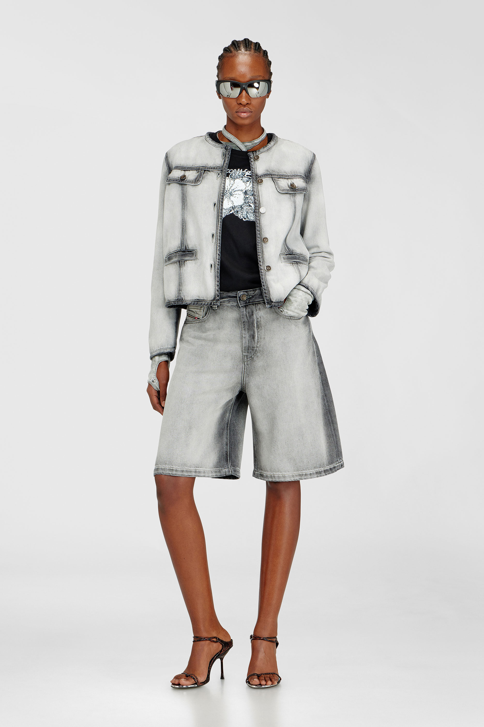 Diesel - DE-SIRE-SHORT-FSI, Woman's Shorts in soft skeleton denim in Grey - 1