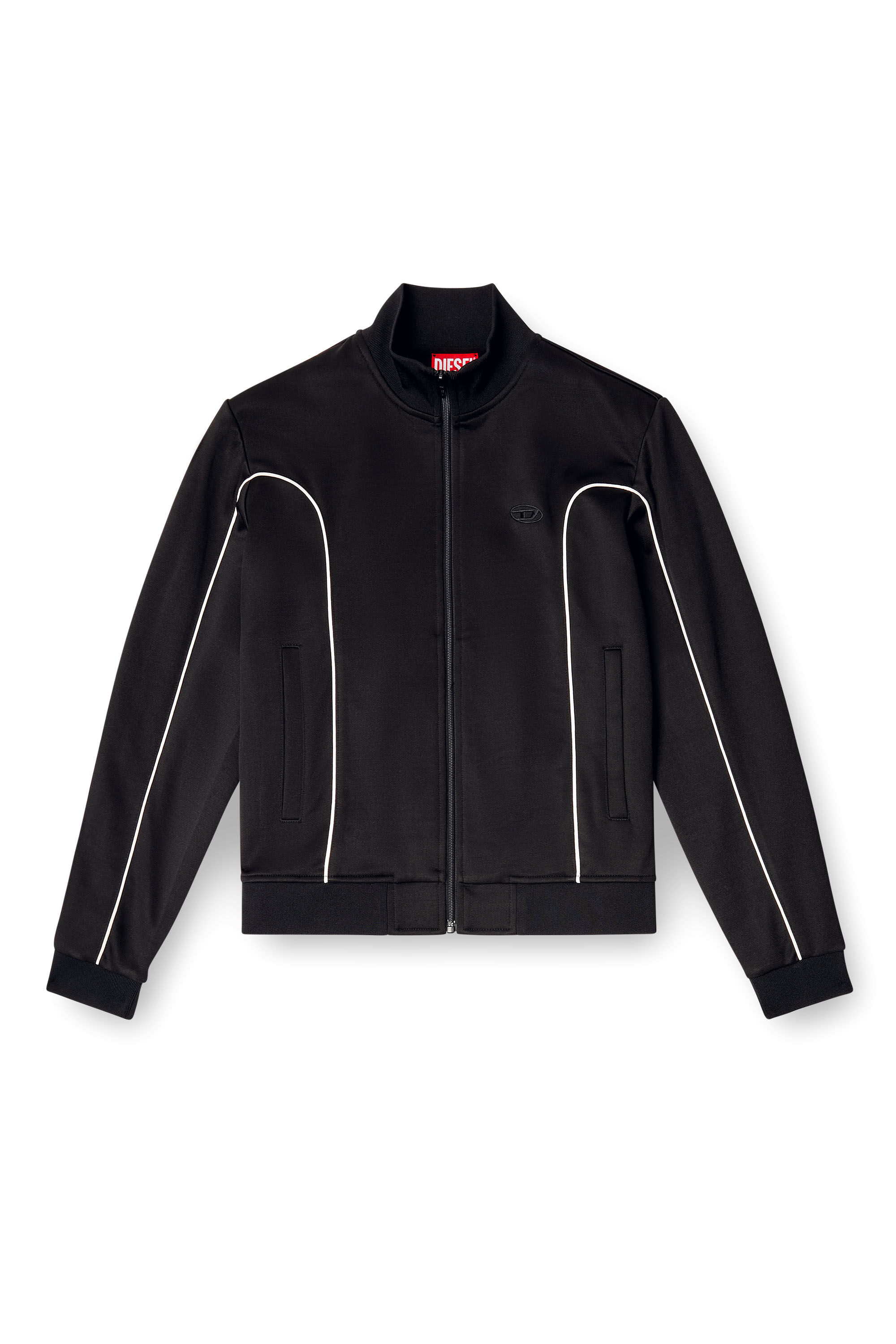 Diesel - F-LOCKING-OD, Woman's Sweat-jacket with contrast piping in Black/White - 2