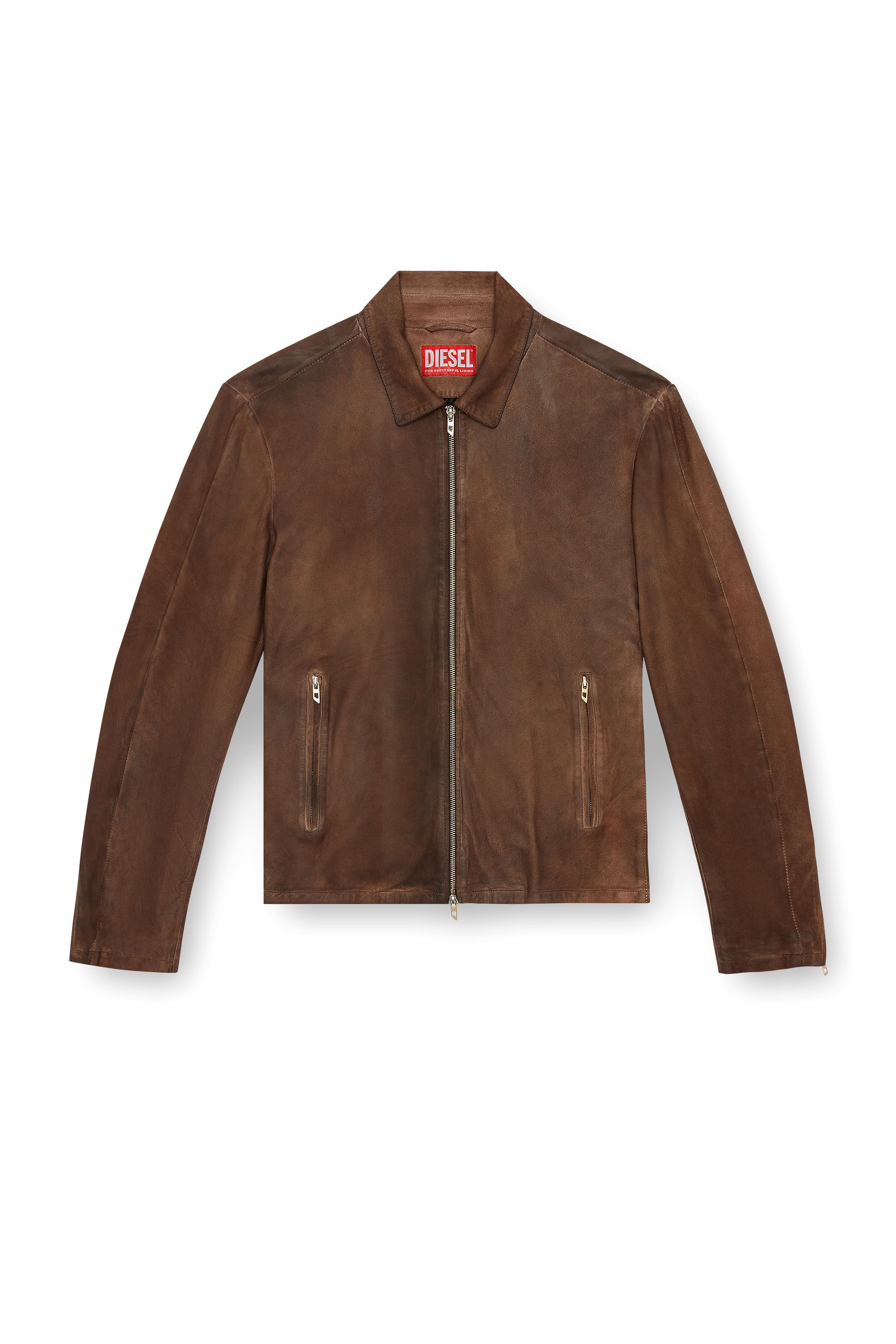 Diesel - L-CROMBE, Man Blouson jacket in treated leather in Brown - Image 2