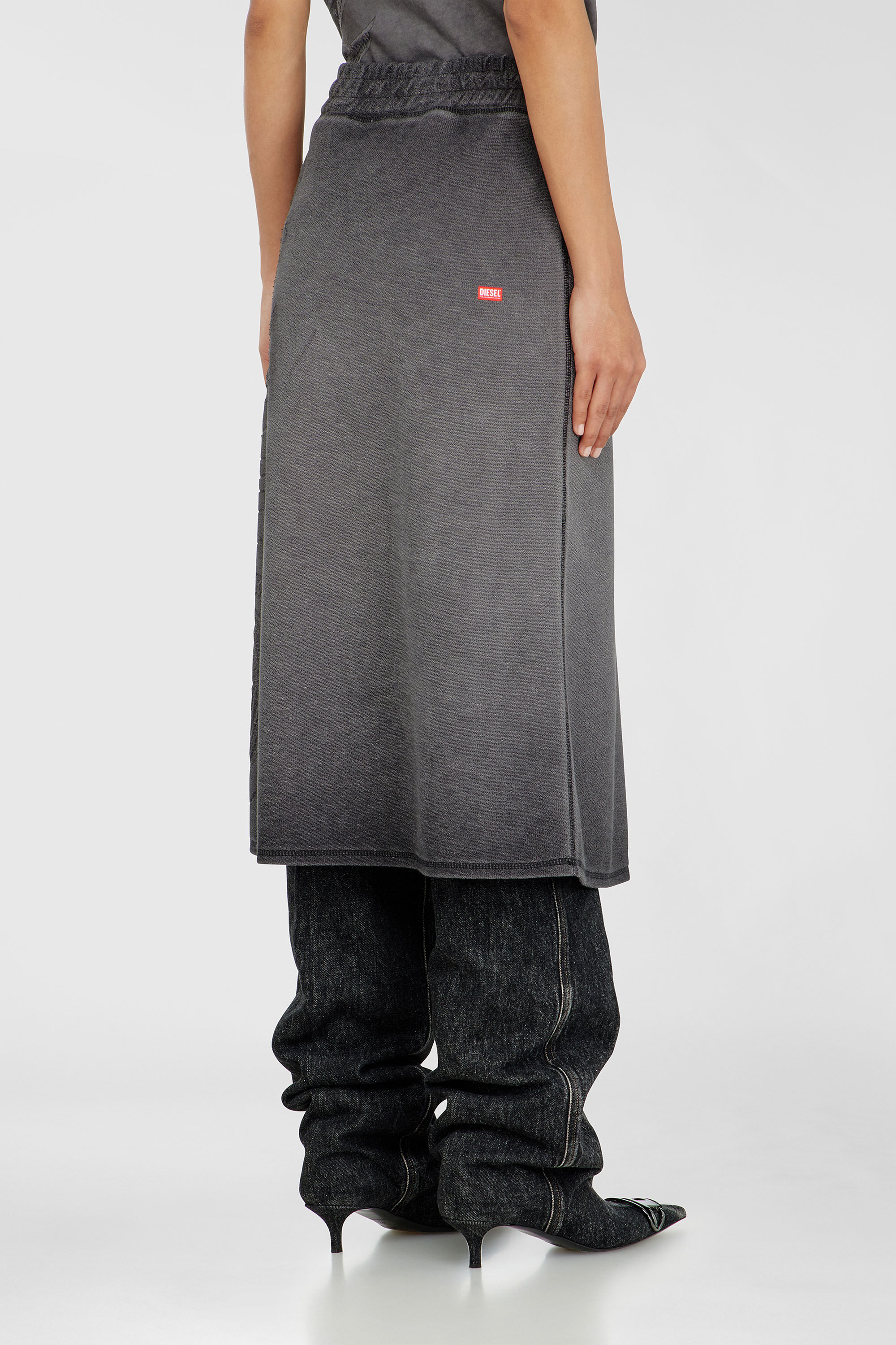 Diesel - O-BEAUTY, Woman's Fleece midi skirt with d&eacute;vor&eacute; print in Dark grey - 4