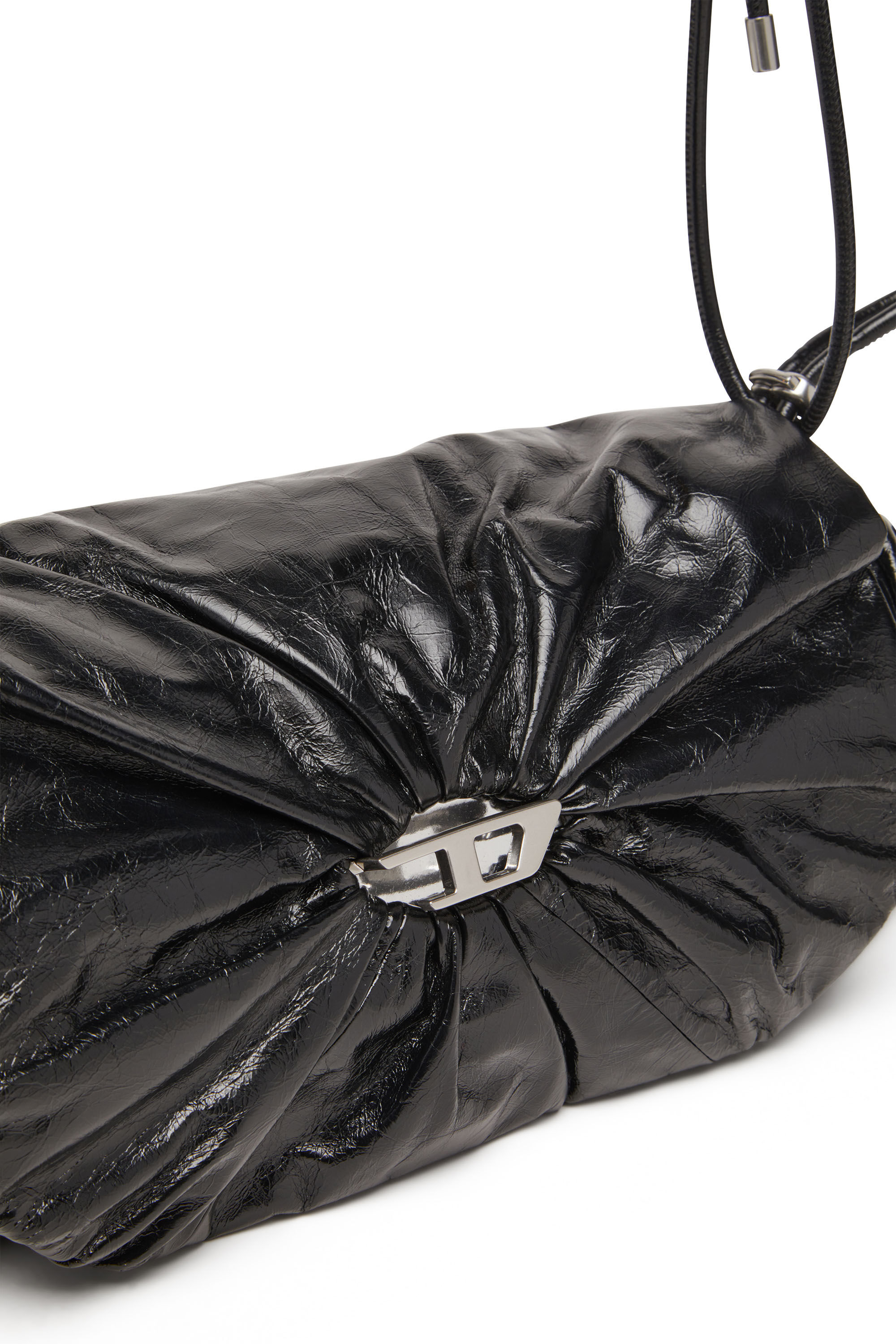 Diesel - SCRUNCH-D SHOULDER M, Woman's Scrunch-D M-Shoulder bag in shiny leather in Black - 2