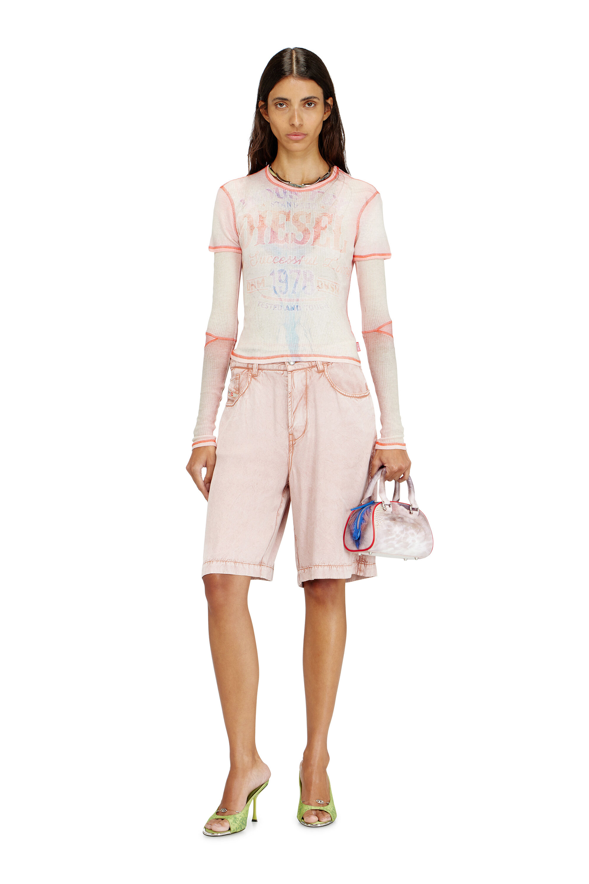 Diesel - 1DR DOME CROSSBODY, Woman's 1DR Dome-Mini bowling bag with animal print in Pink/Blue - 1