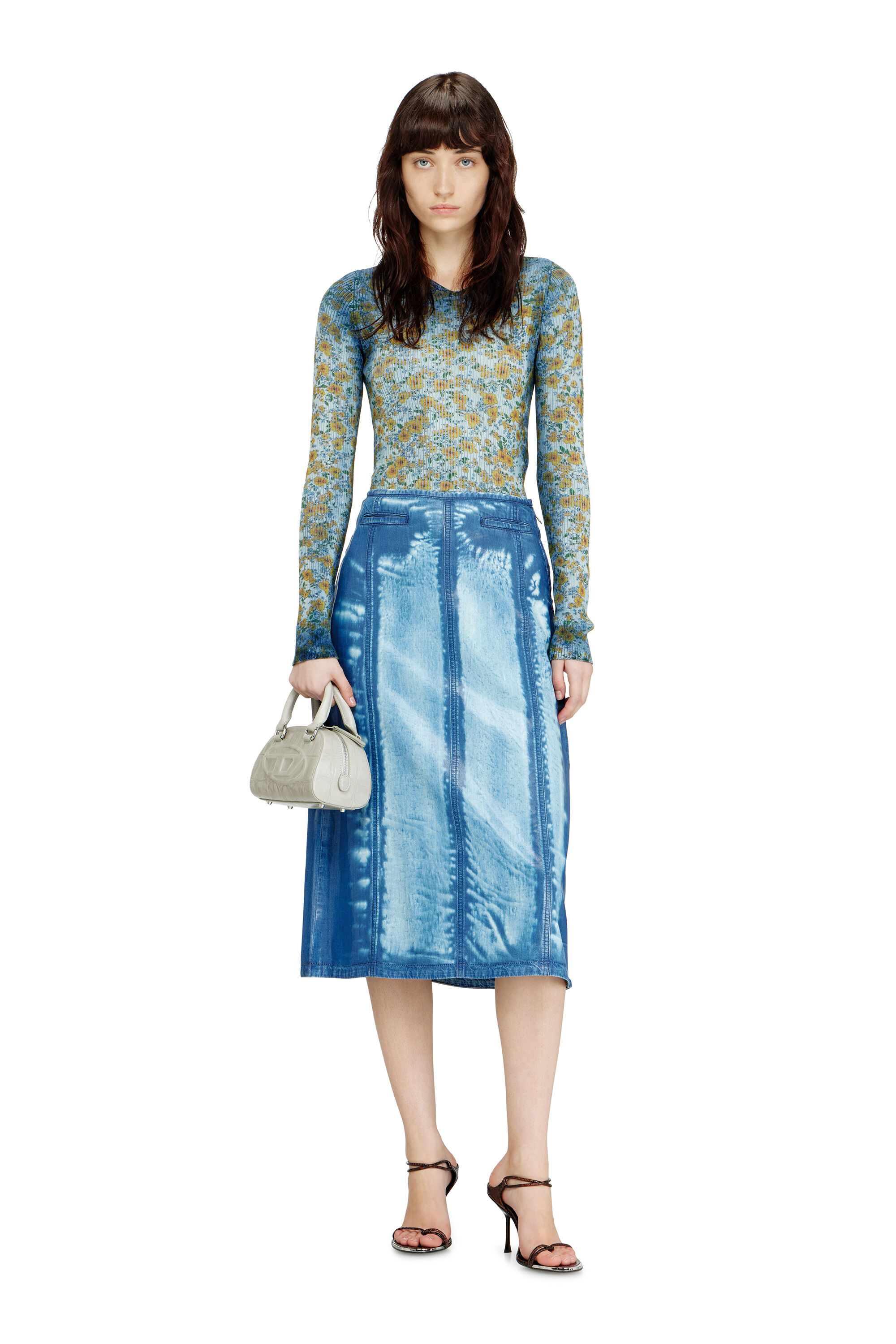 Diesel - 1DR DOME CROSSBODY, Woman's 1DR Dome-Mini bowling bag in croc-effect leather in Grey - 6