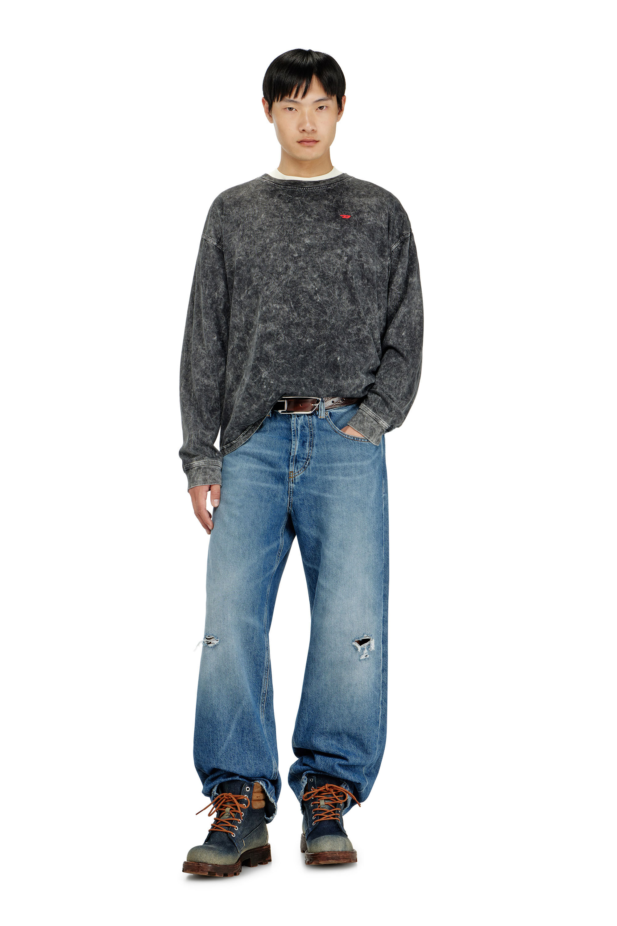 Diesel - T-BOXT-LS-AA5, Man's Long sleeve top with treated effect in null - 1