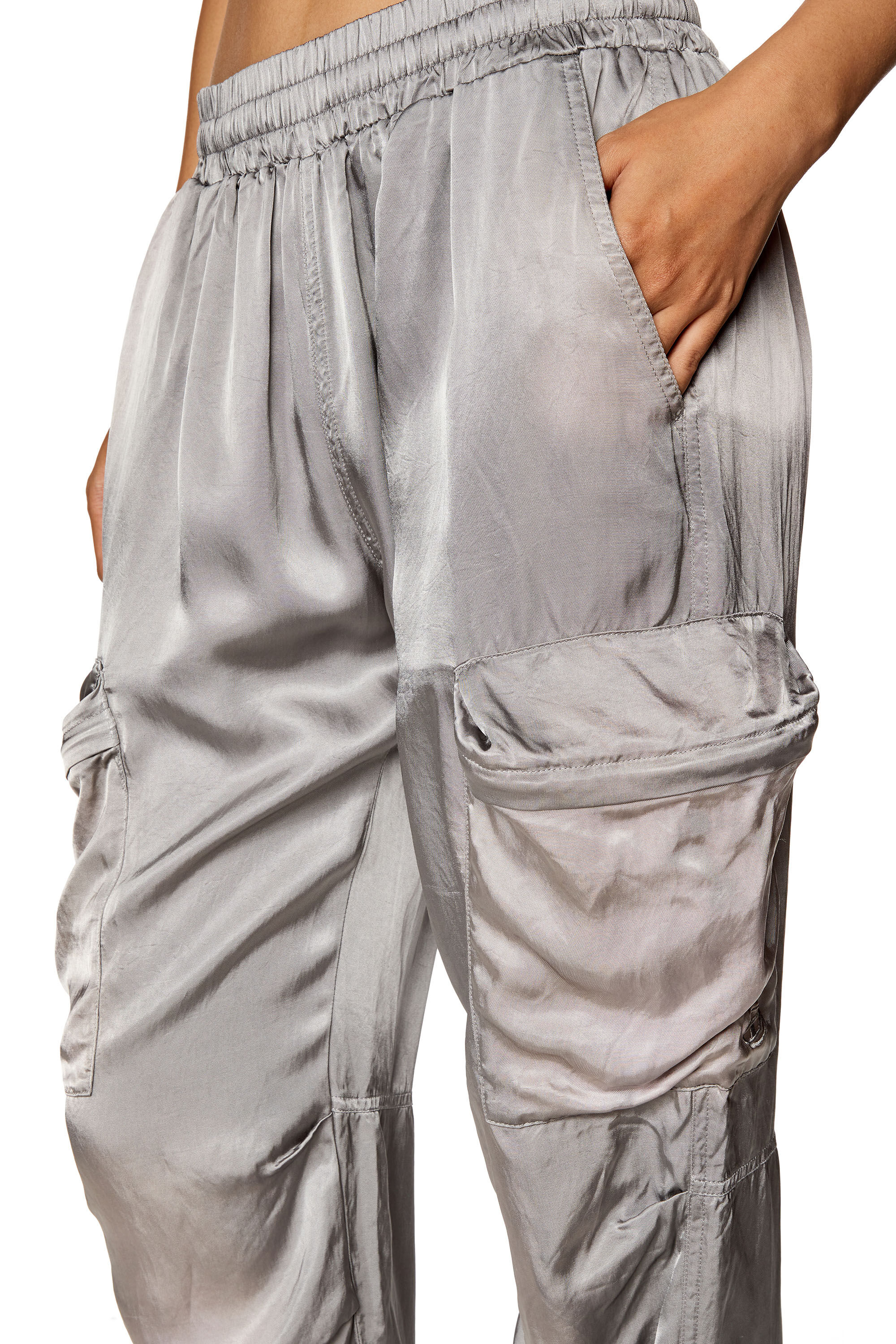 Diesel - P-MIROW-N1, Woman Cargo pants in treated satin in Grey - Image 5