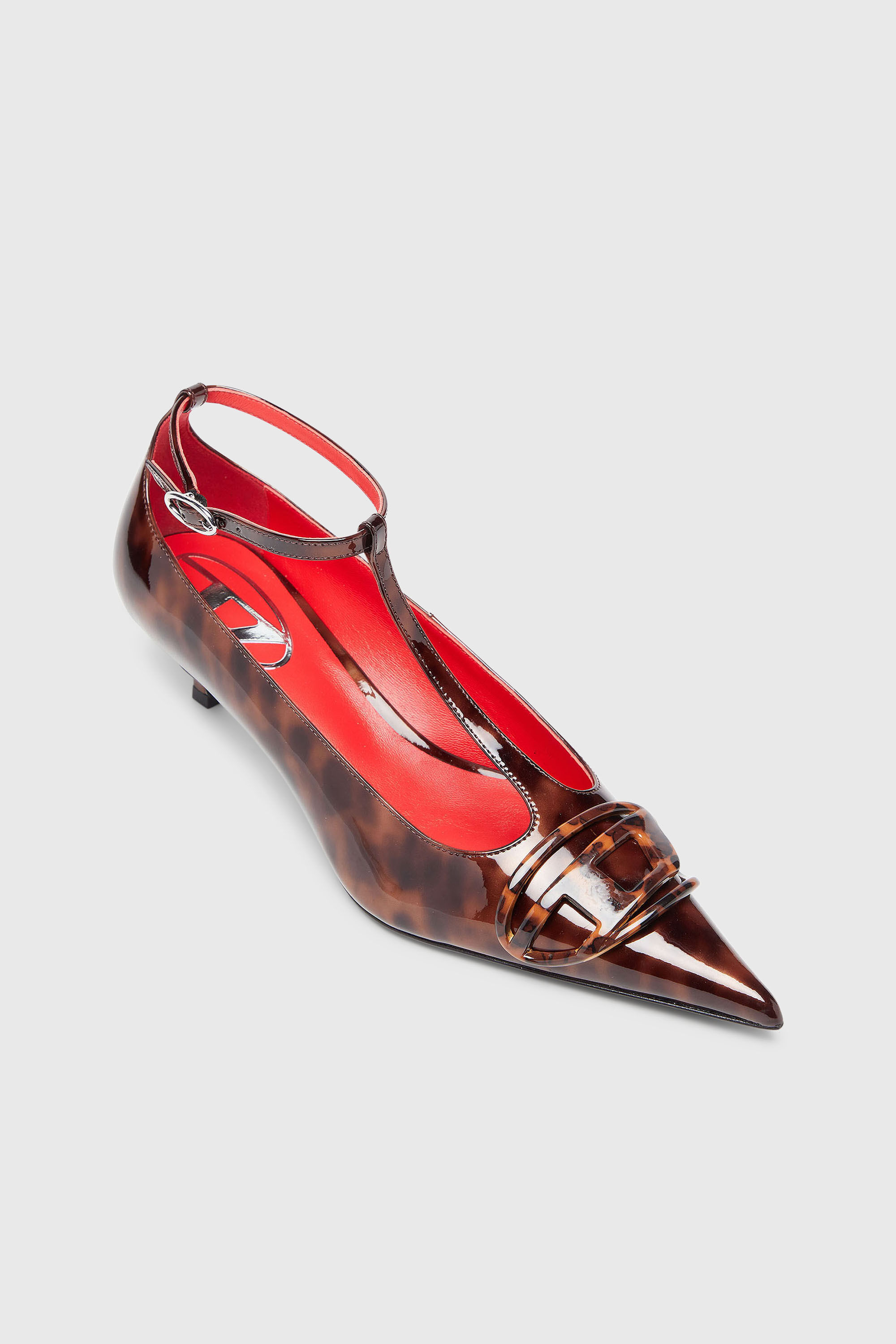 Diesel - D-VENUS KITTIE T-BAR, Woman's D-Venus - Patent leopard T-bar pumps in Brown - 5