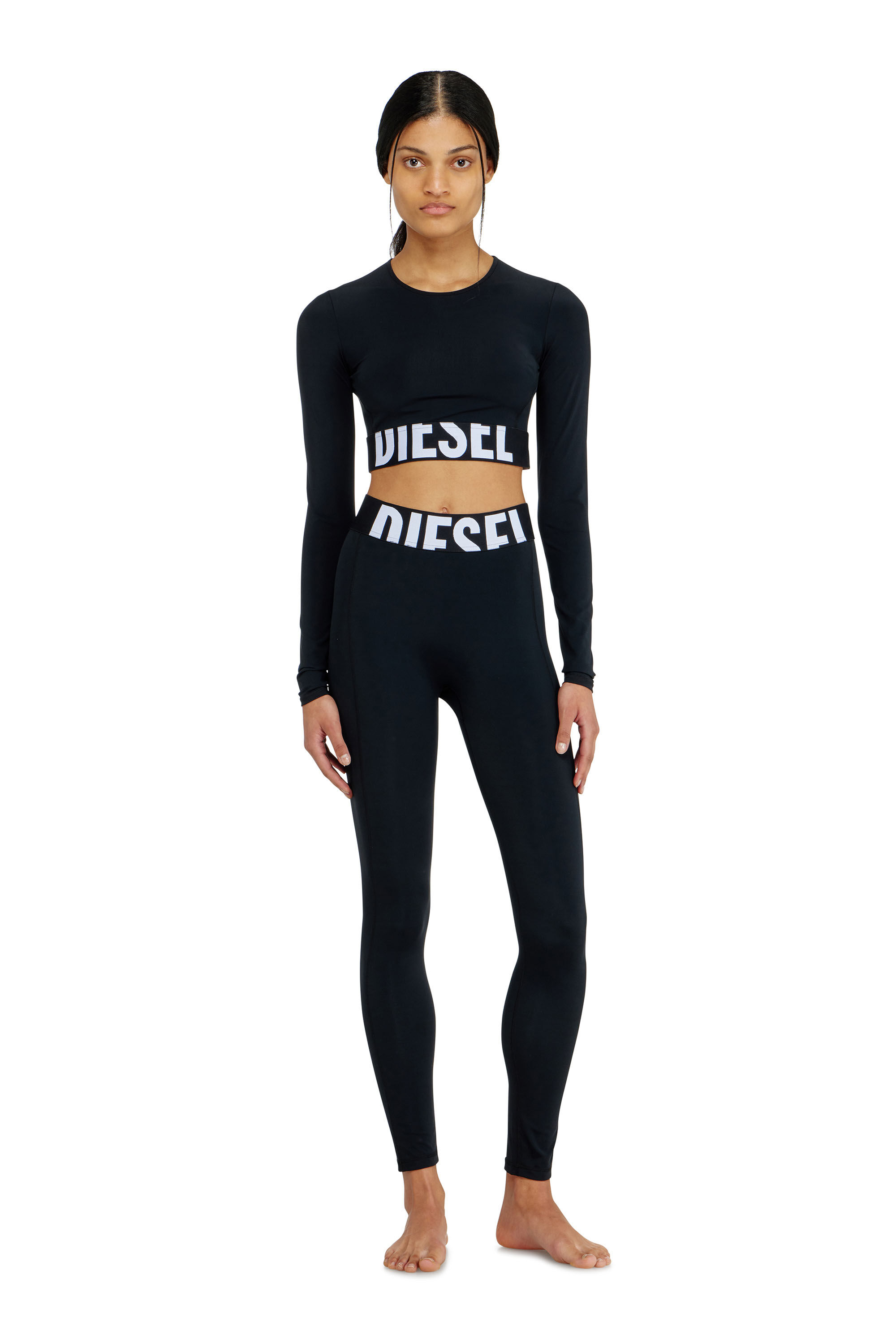 Diesel - MELISSA-D-POP, Woman's Microfibre crop top with cut-off logo in Black - 1