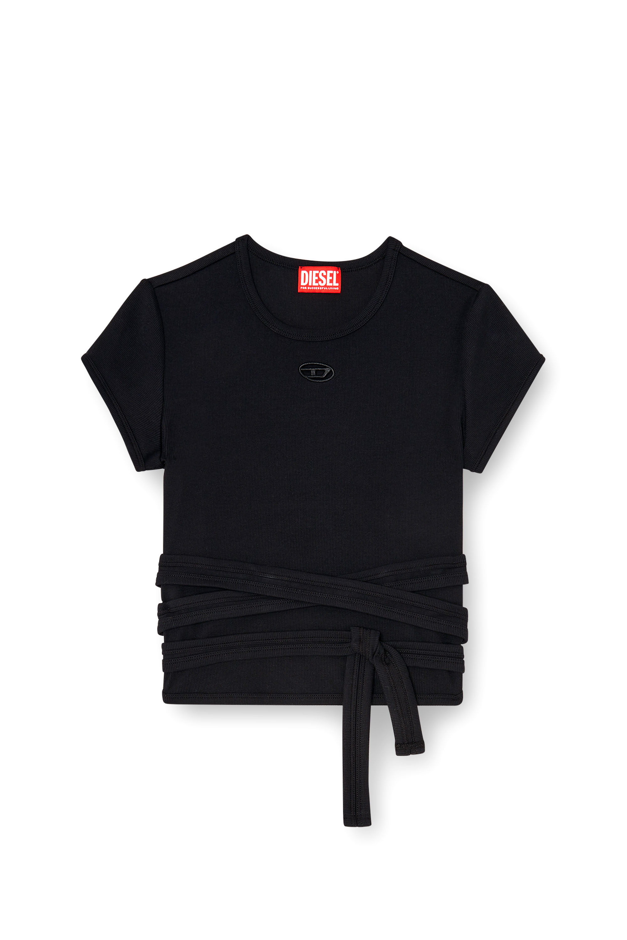 Diesel - T-BUNNY-TAIL-S1, Woman's Ribbed t-shirt with wrap-around laces in Black - 2