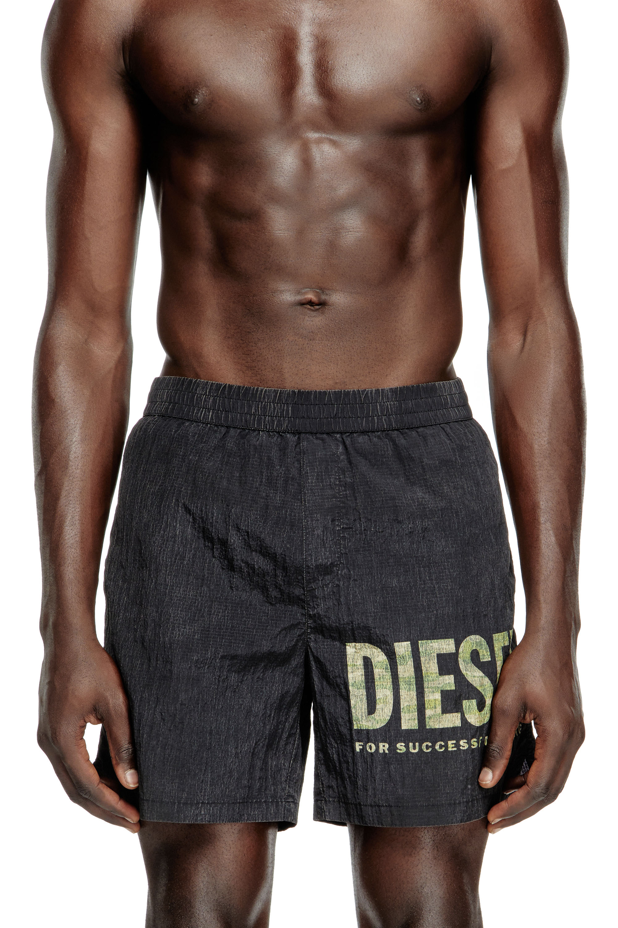 Diesel - RIO-41-UTLT, Man's Mid-length swim shorts in camo ripstop in Black/Green - 2