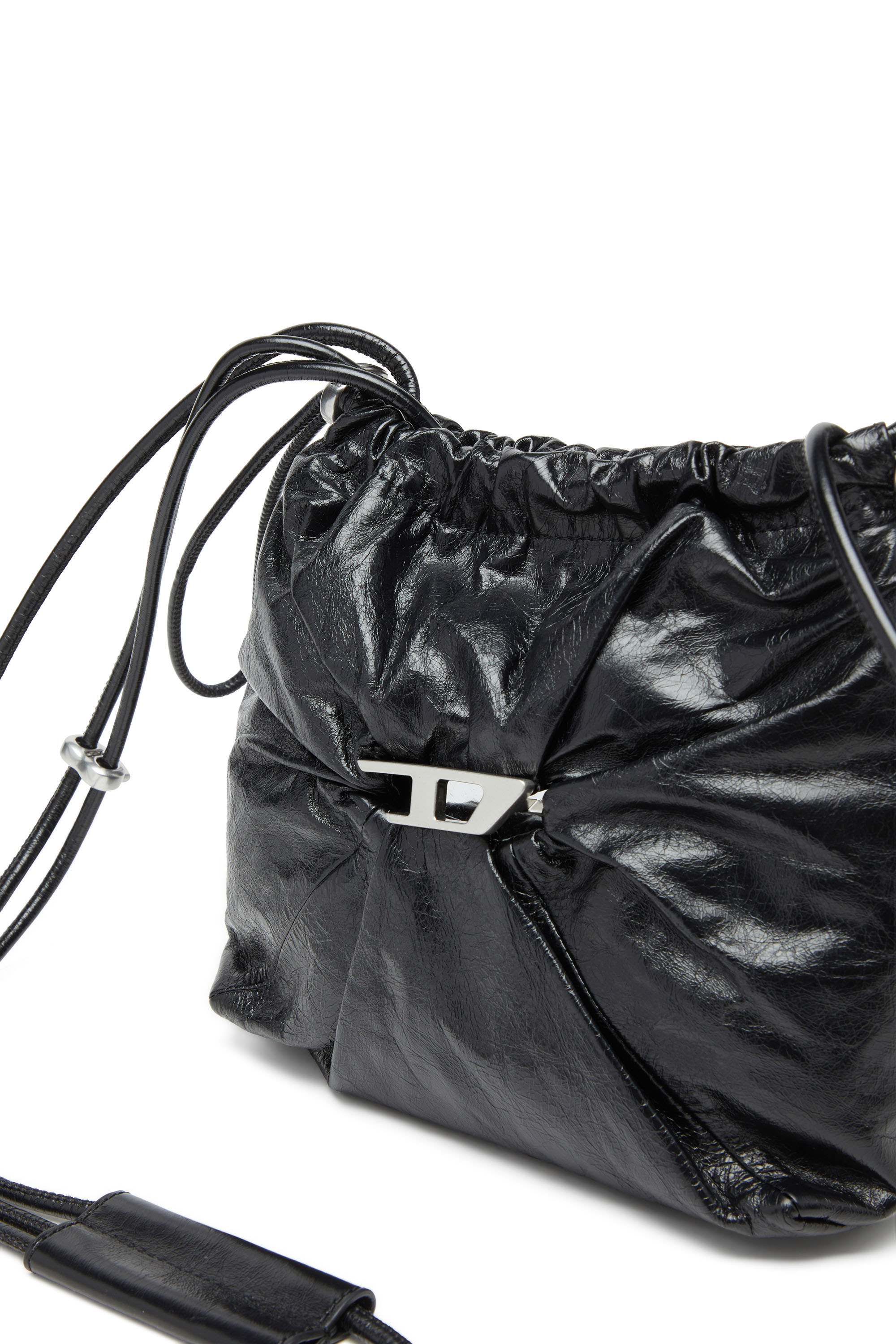 Diesel - SCRUNCH-D BUCKET, Woman's Scrunch-D-Bucket bag in shiny wrinkled leather in Black - 5