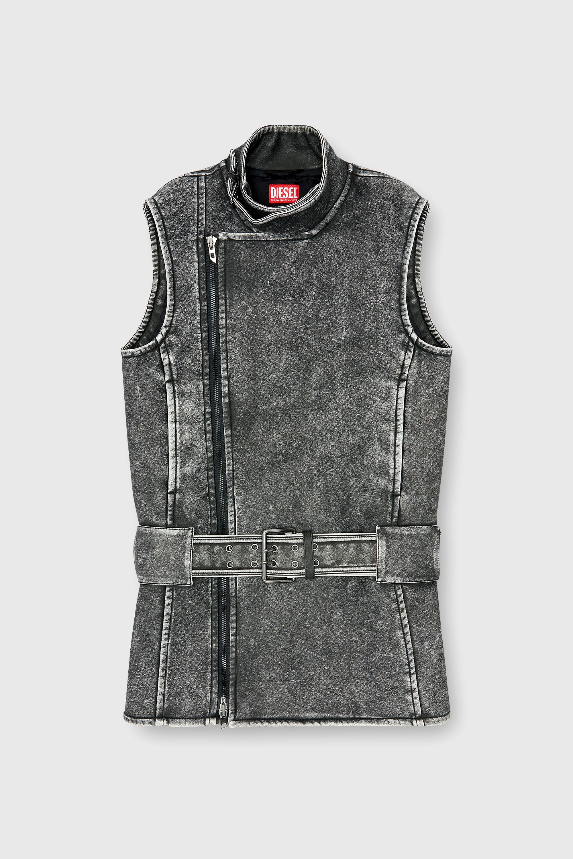 Diesel - D-IKE, Woman's Biker-style mini dress with belt in Grey - 2