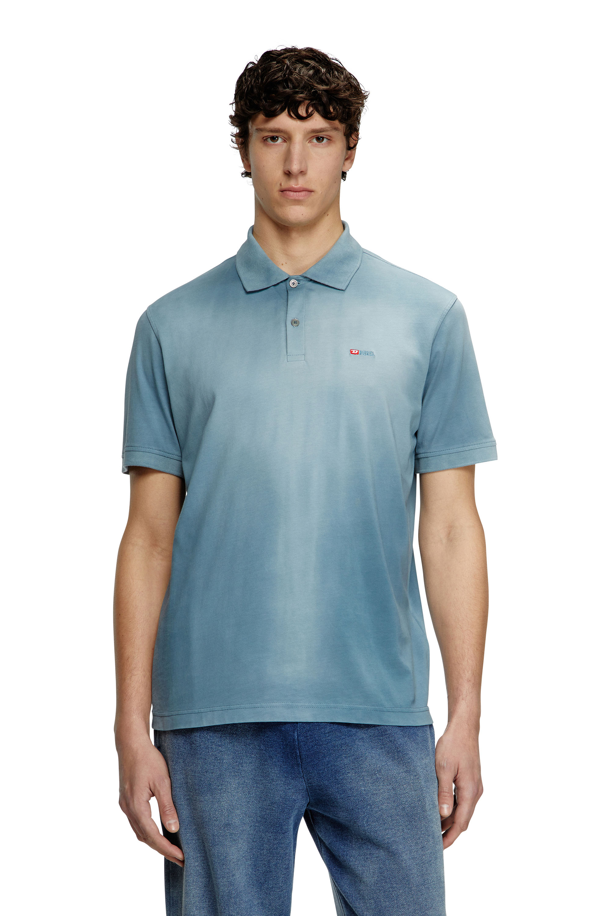 Diesel - T-REJUST-R3, Man's Jersey polo shirt with logo embroidery in Blue - 1